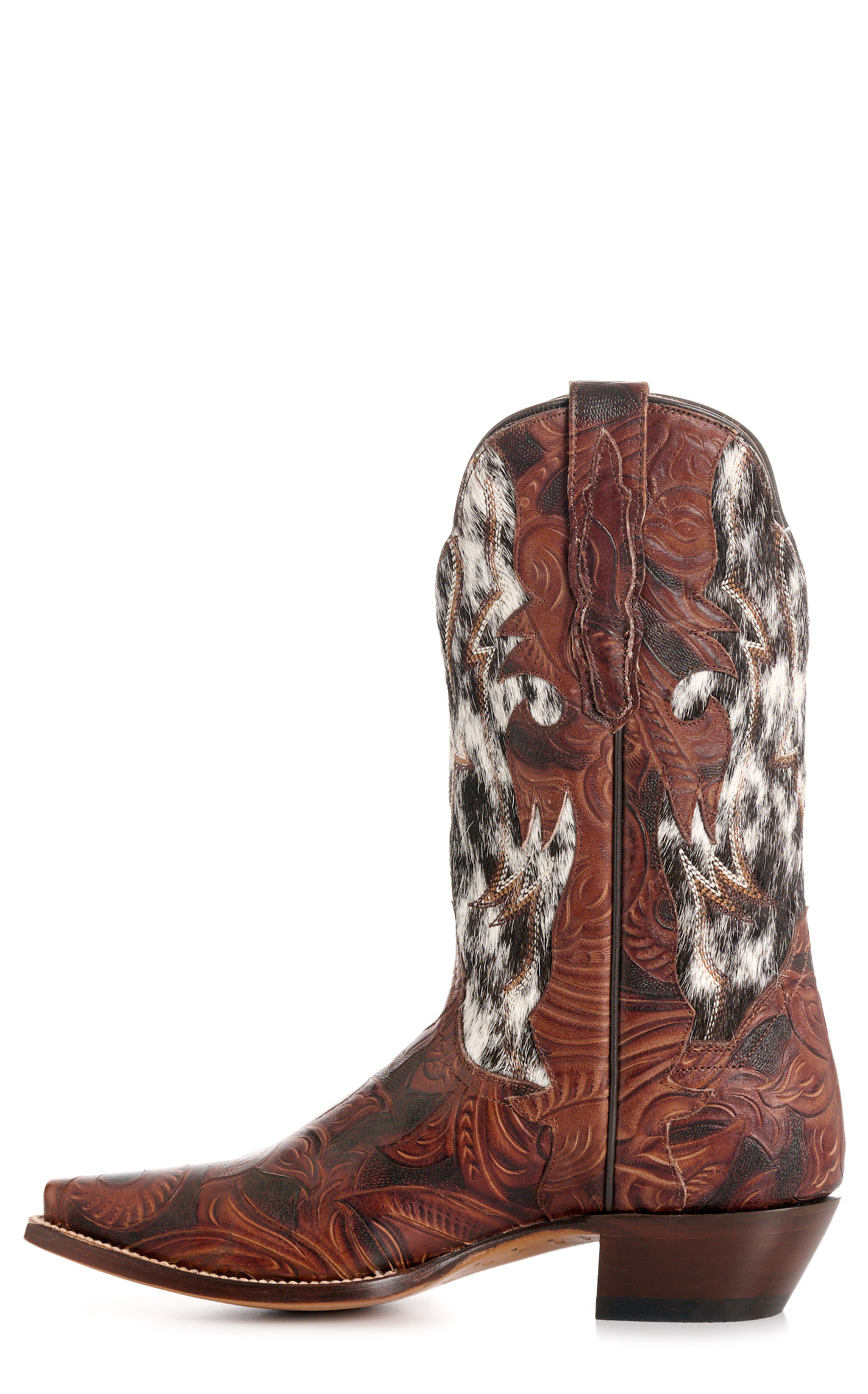 Dan Post Women’s Brown Andrinna Tooled Leather & Hair On Snip Toe Cowboy Boots - Image 1