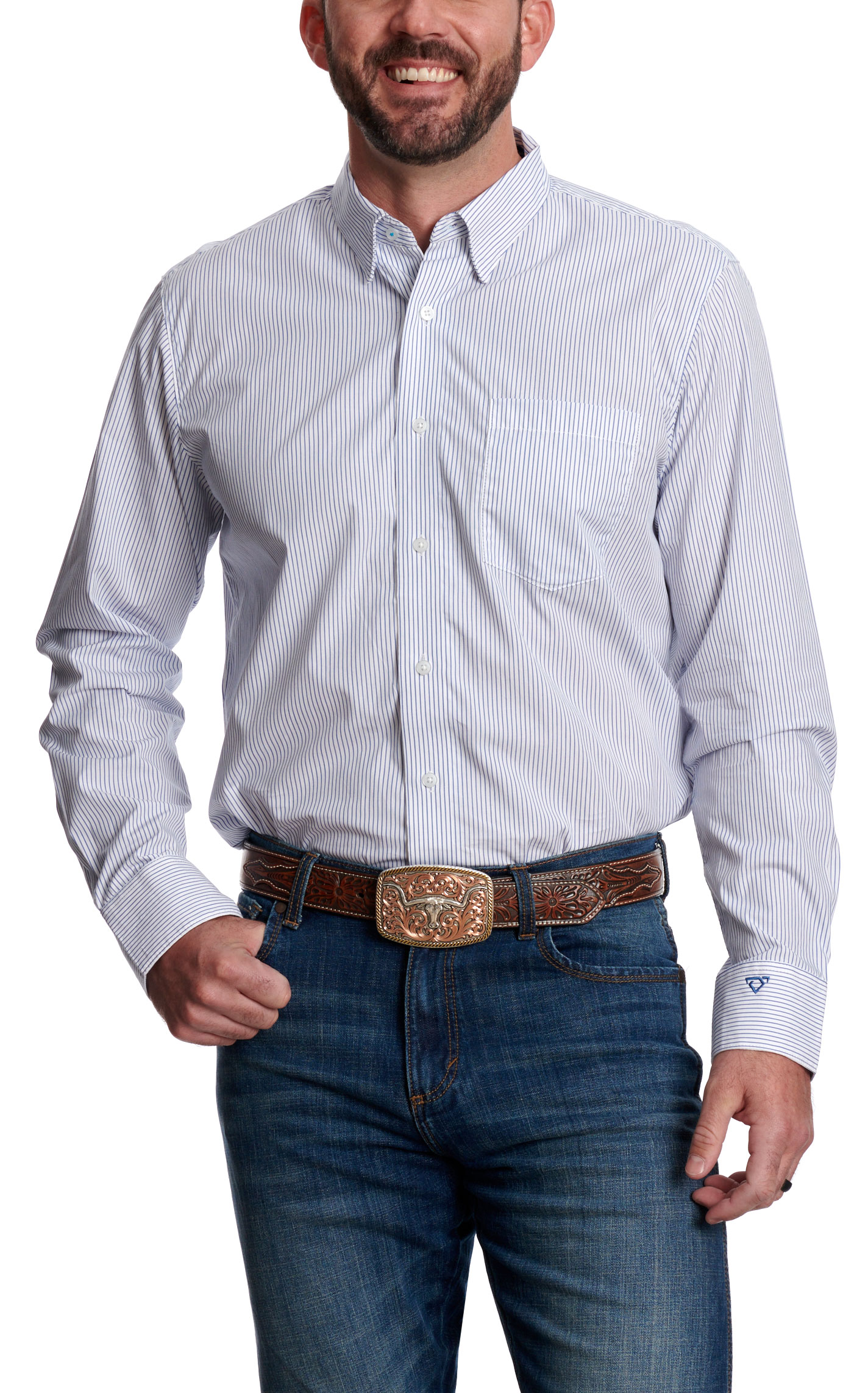 Wrangler Men's Cody Johnson Collection Blue Stripe Print Western Shirt - Image 1