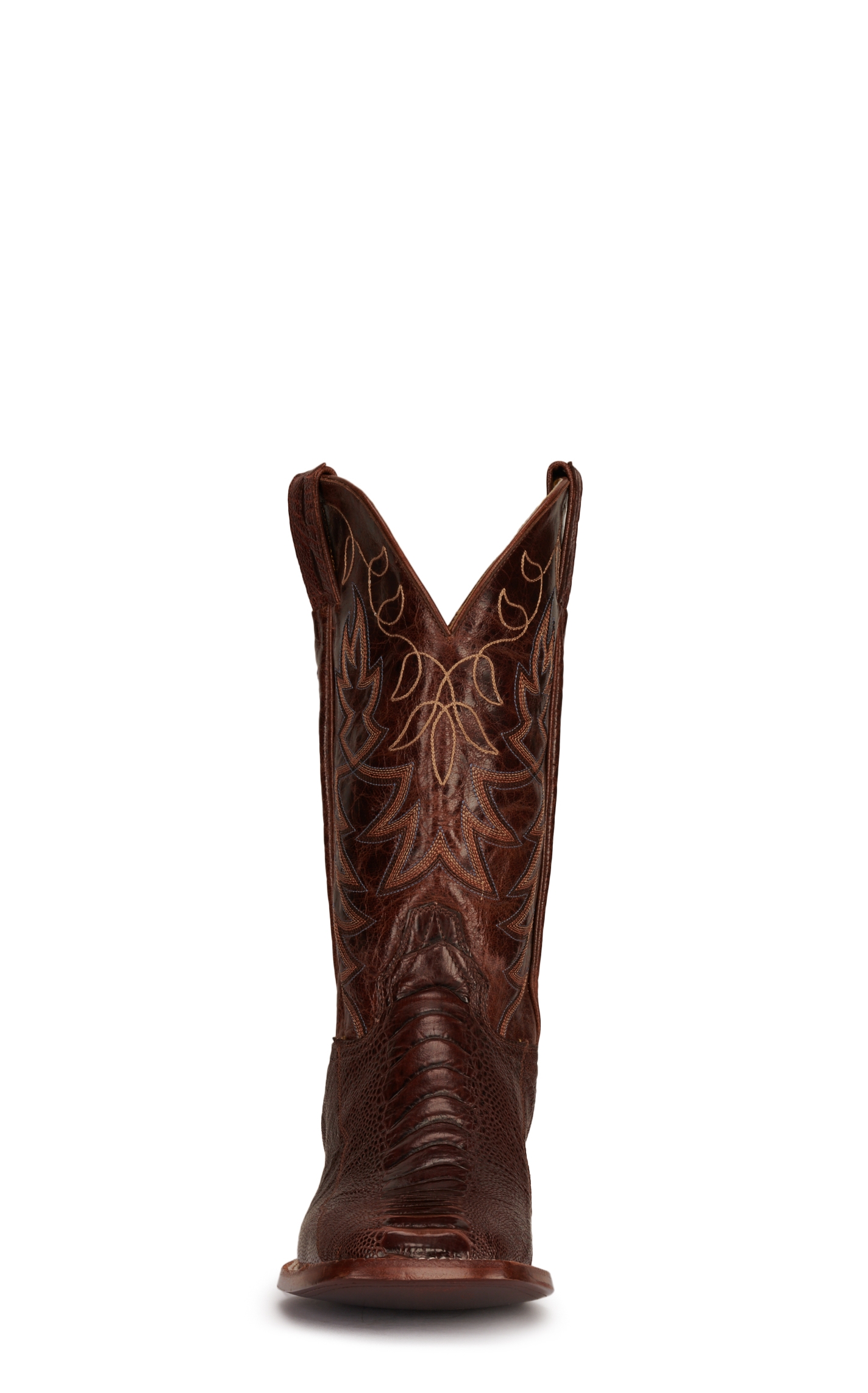 Cavender's Men's Antique Cafe Brown Ostrich Leg and Brass Wide Square Toe Exotic Cowboy Boots - Image 1