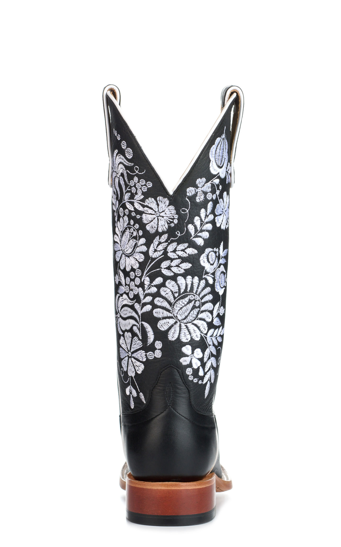 Anderson Bean Women's Macie Bean Black with Floral Embroidery Wide Square Toe Cowboy Boots  - Image 1