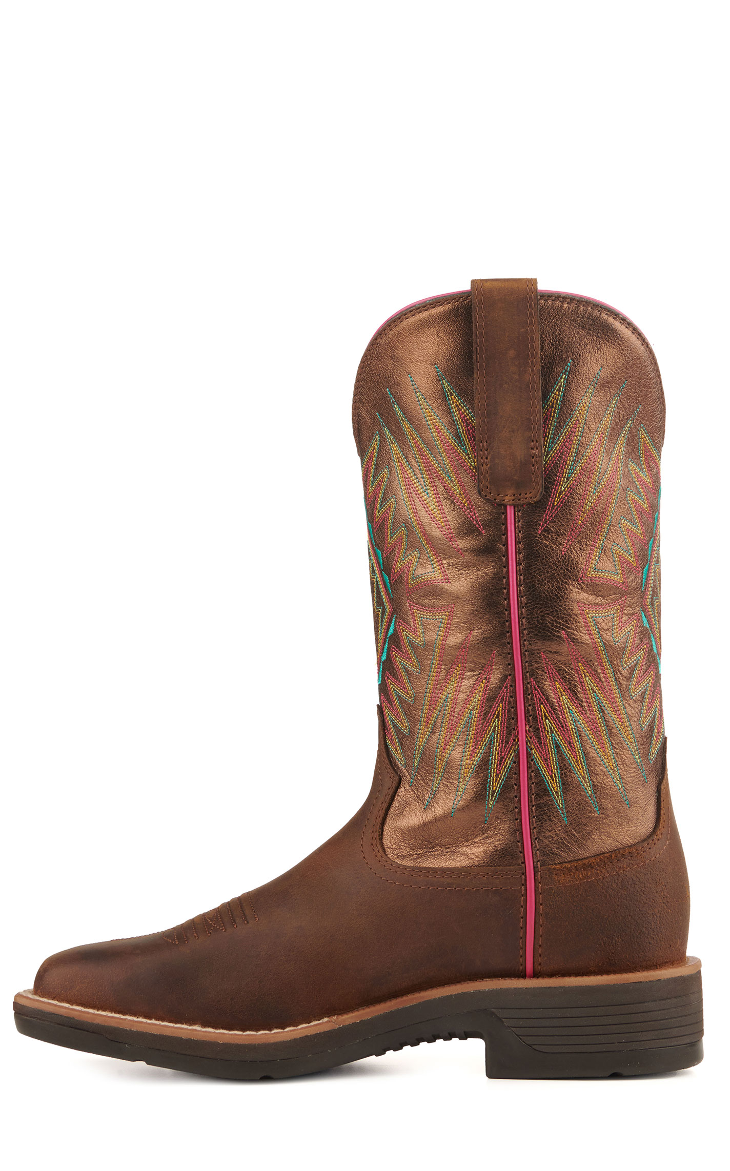 Ariat Women's Ridgeback Distressed Tan and Metallic Bronze Wide Square Toe Cowboy Boots - Image 1