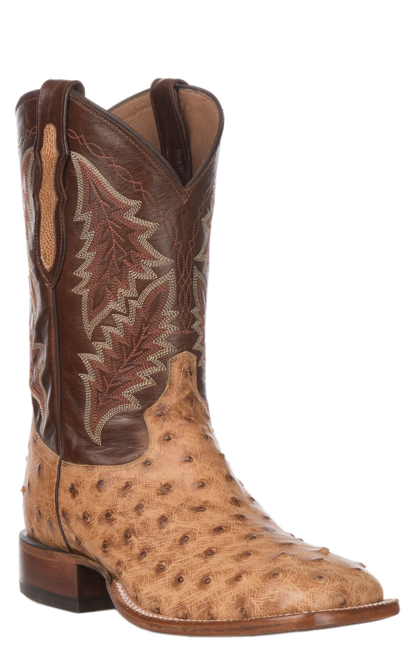 Tony Lama Men's Bourbon and Saddle Tan Full Quill Ostrich Wide Square Toe Exotic Cowboy Boot - Cavender's Exclusive - Image 1