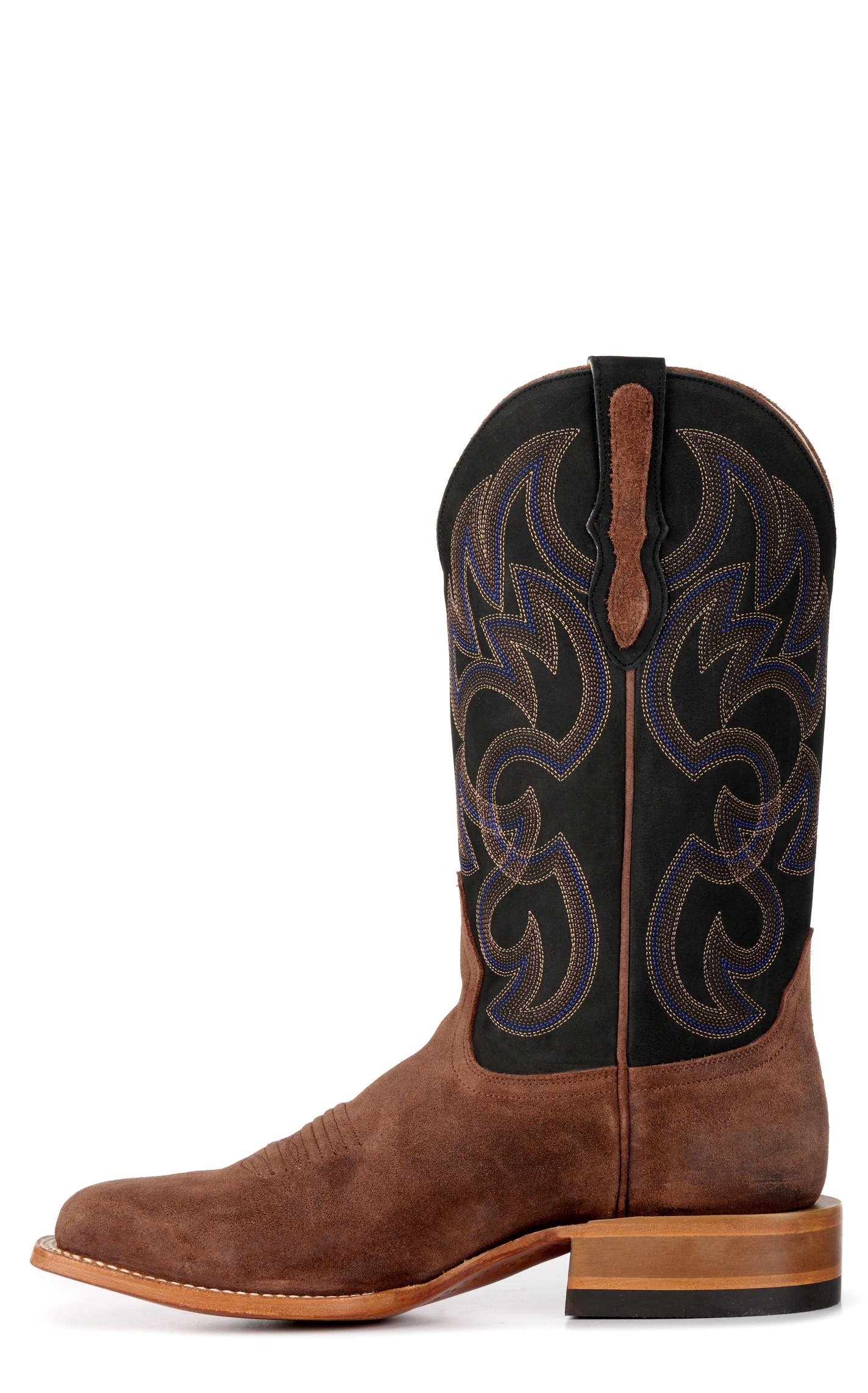 Cavender's Men's Brown Roughout and Black Wide Square Toe Cowboy Boots - Image 1