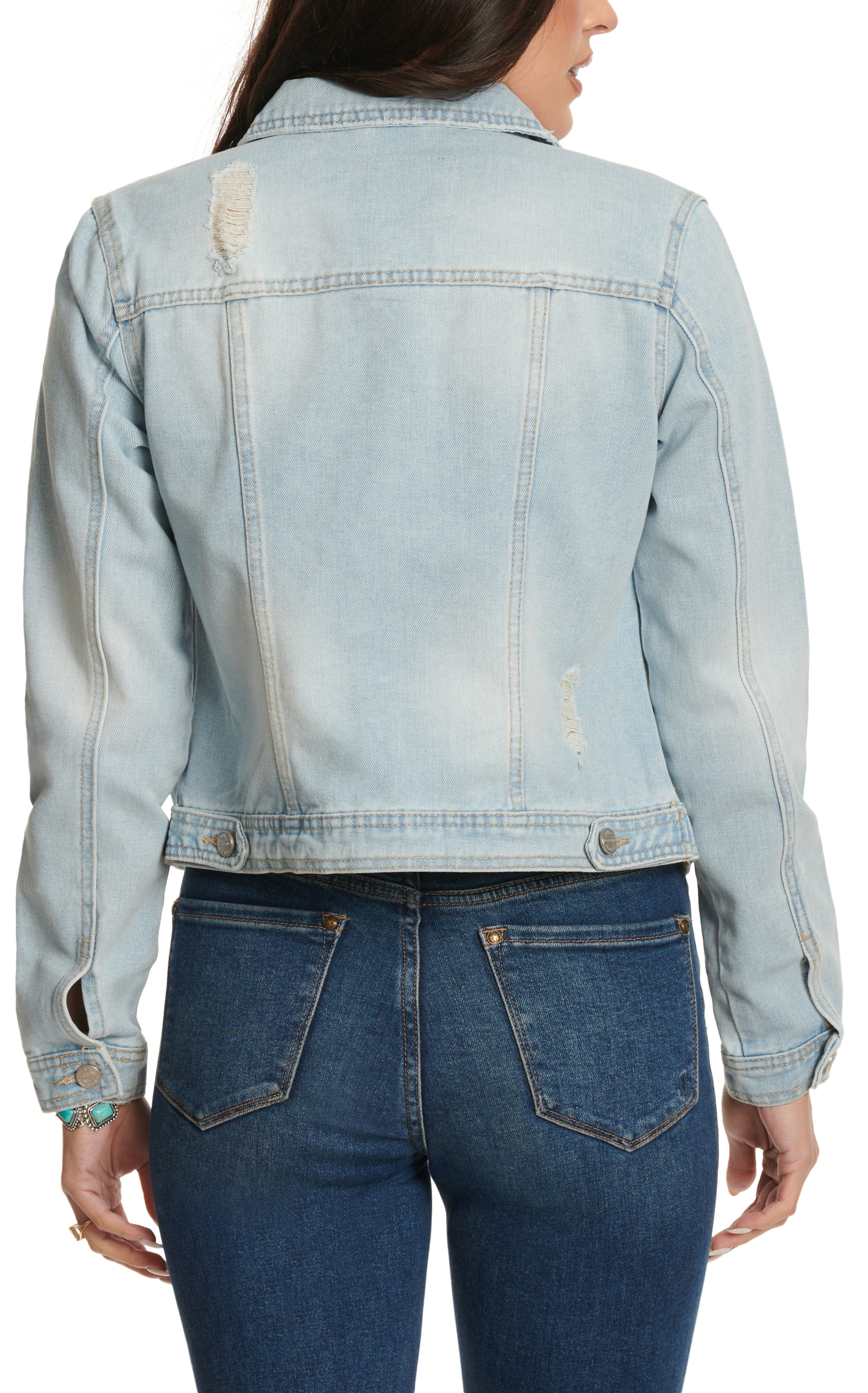 BBJ Women's Retro Light Wash Denim Distressed Jacket - Image 1