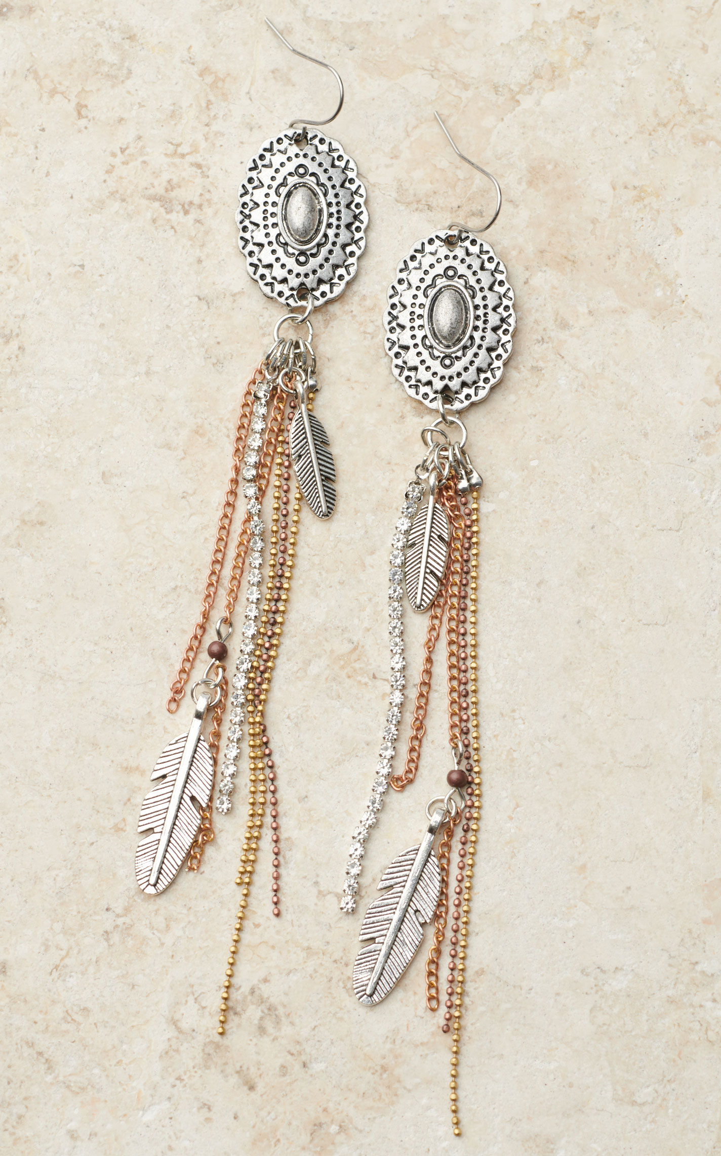 Cowgirl Confetti Women's Silver Conchos & Feather Chains Angel of Mine Earrings - Image 1