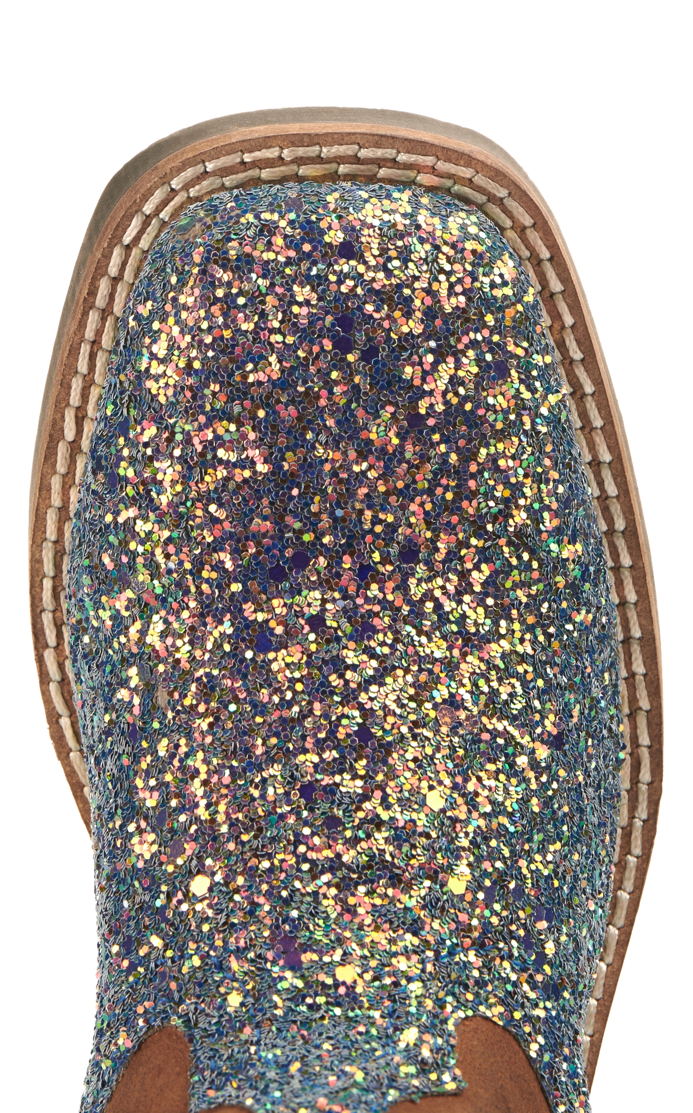 Smoky Mountain Girls Crazy Horse Brown and Mermaid Glitter Wide Square Toe Cowboy Boot - Image 1