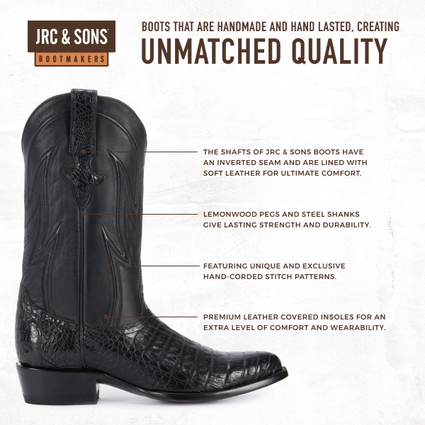 JRC & Sons Men's Weldon Caiman Belly Round Toe Exotic Cowboy Boot in Black - Image 1