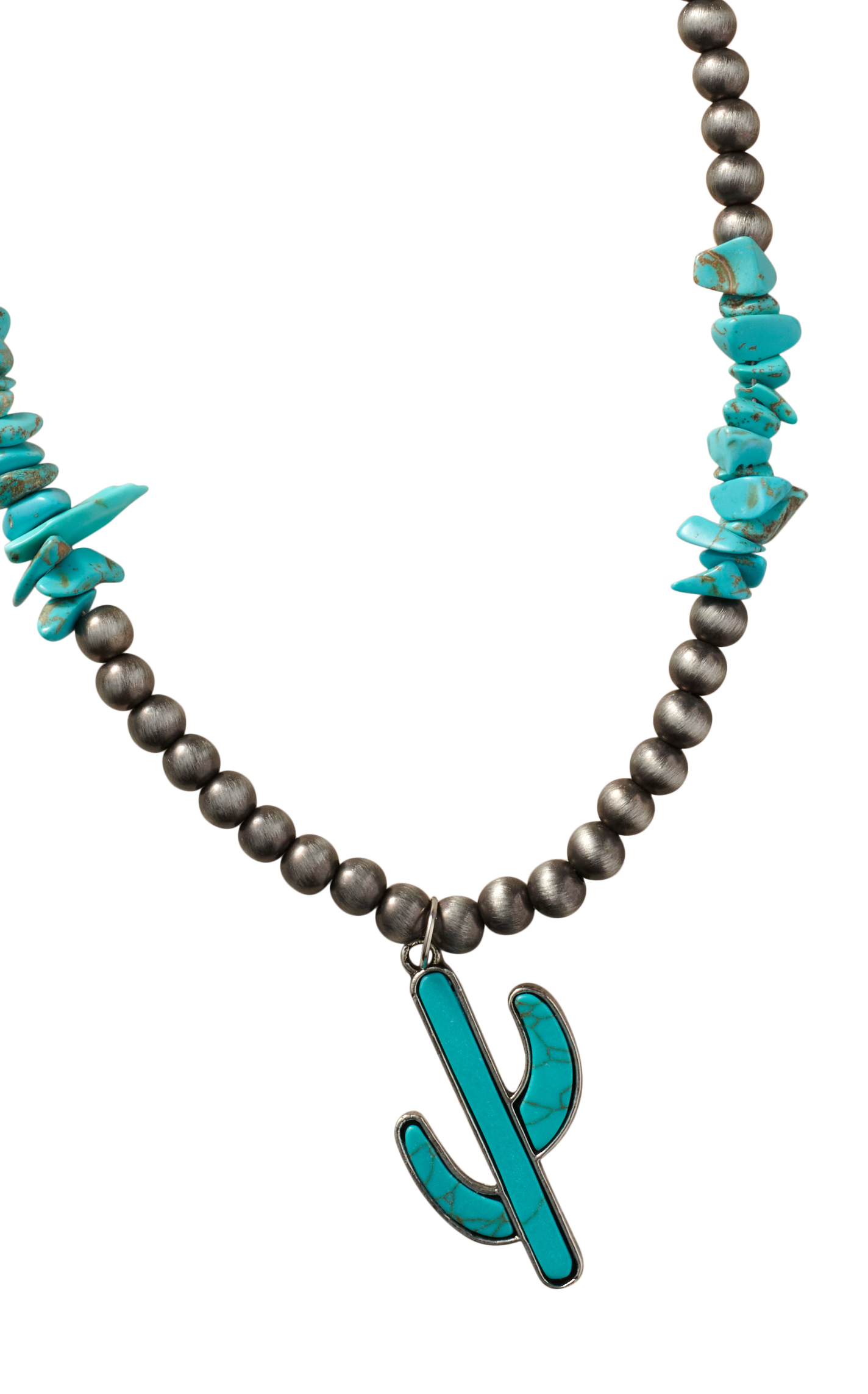 Rockin C Navajo Pearl Beads & Turquoise Stone Cactus Pendant Necklace - Image 1