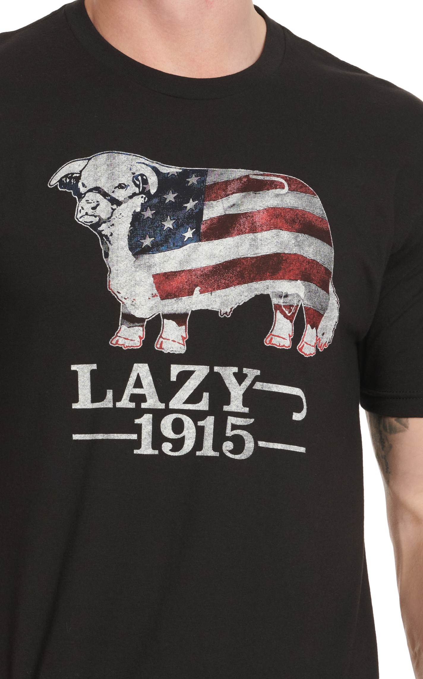 Lazy J Men's Black & Lazy 1915-Flag Bull Logo Graphic T-Shirt - Image 1