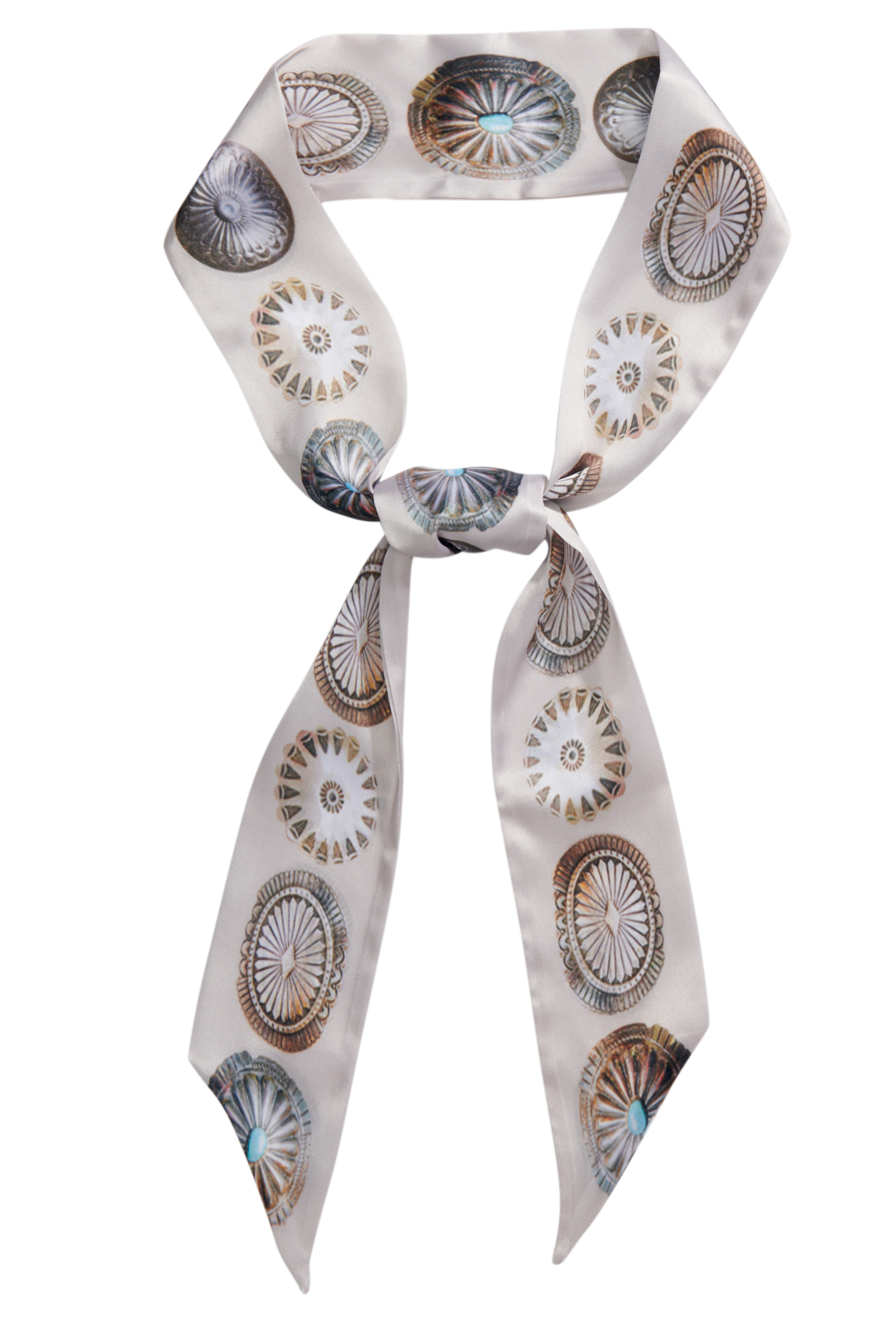 Fringe Scarves Champagne & Concho Print Twilly - Image 1