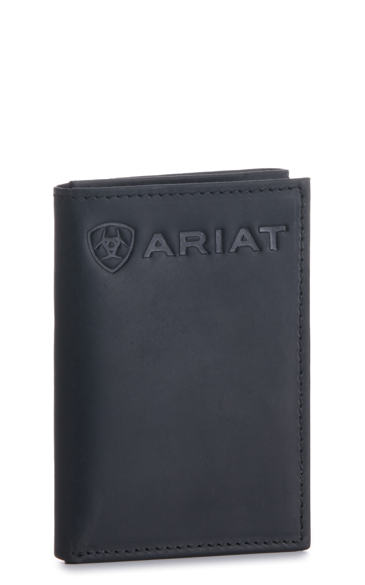 Ariat Men's Black Embossed Logo Trifold Wallet - Image 1