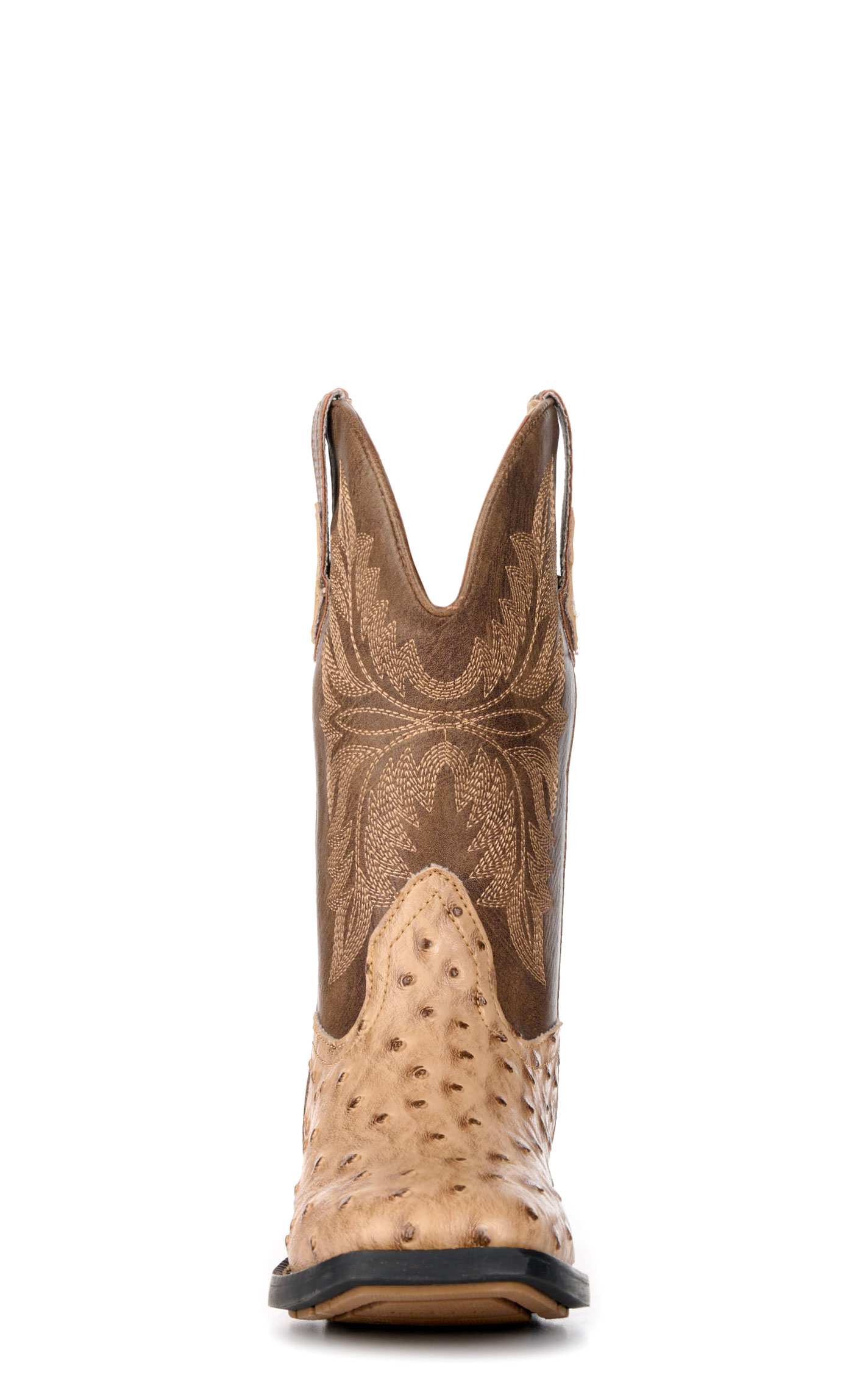 Roper Youth Jed Brown and Tan Ostrich Print Faux Leather Square Toe Boots - Image 1