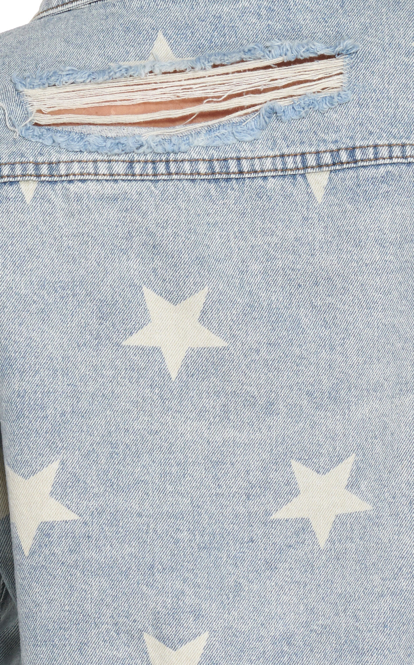 Blue B Women's Light Wash White Star Print Distressed Denim Jacket - Image 1