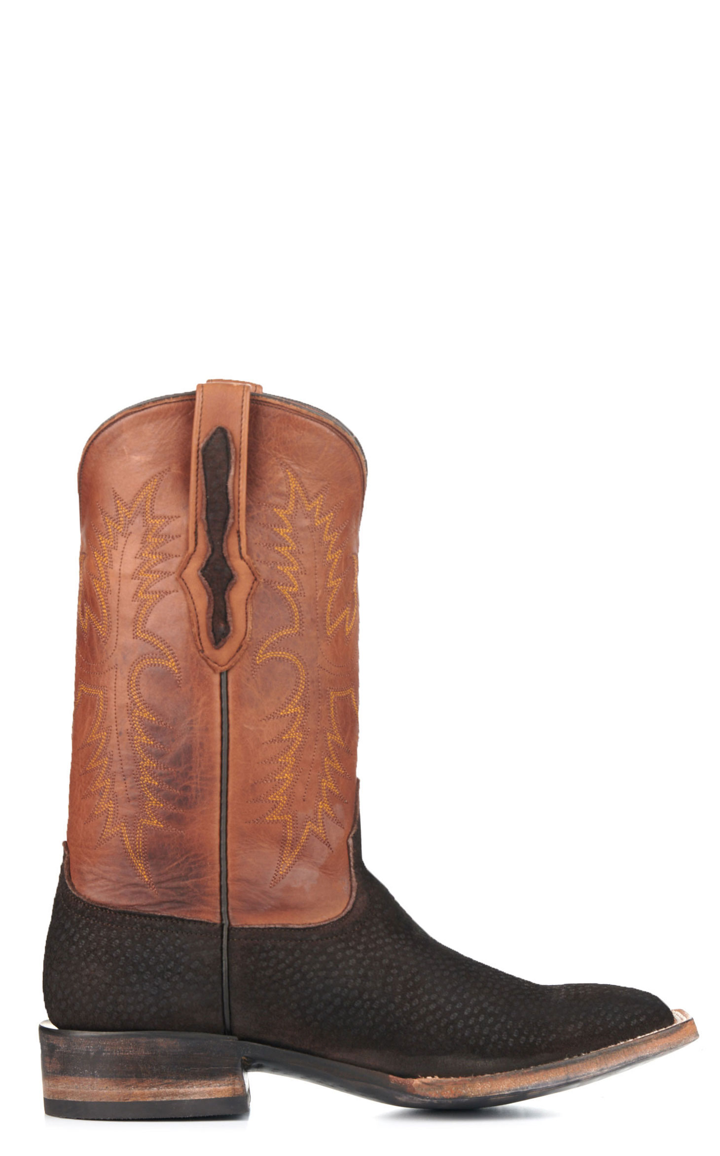 Black Jack Men's Burnished Peanut and Chocolate Capybara Wide Square Toe Exotic Cowboy Boots - Image 1