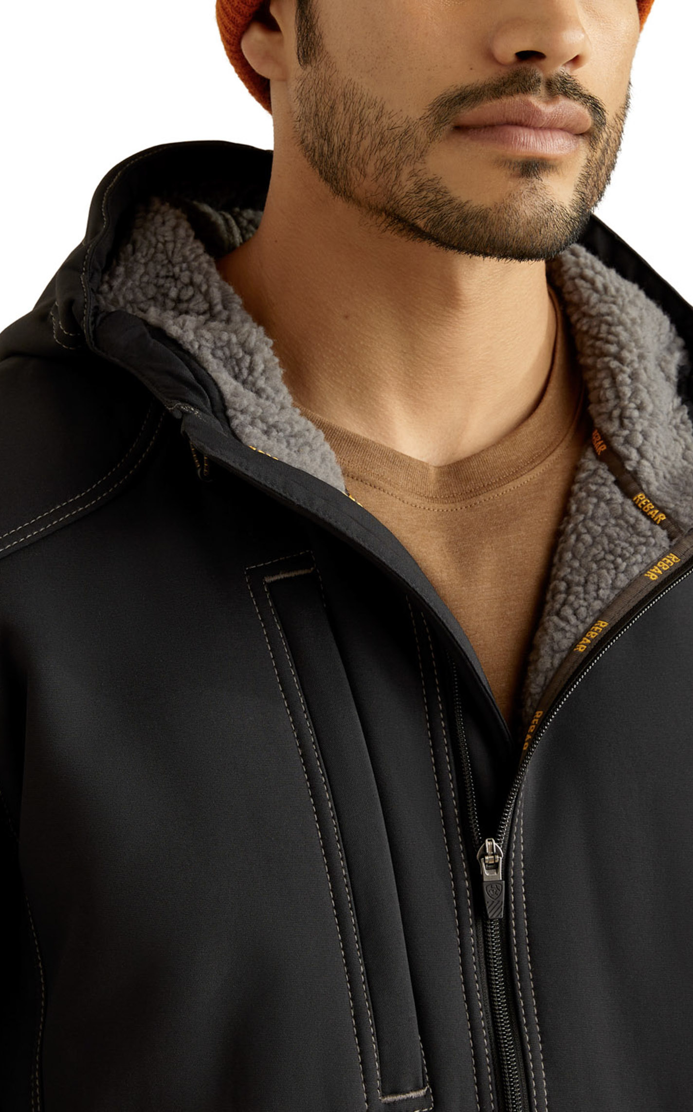 Ariat Men's Rebar Black Stretch Canvas Sherpa Lined Softshell Jacket - Image 1