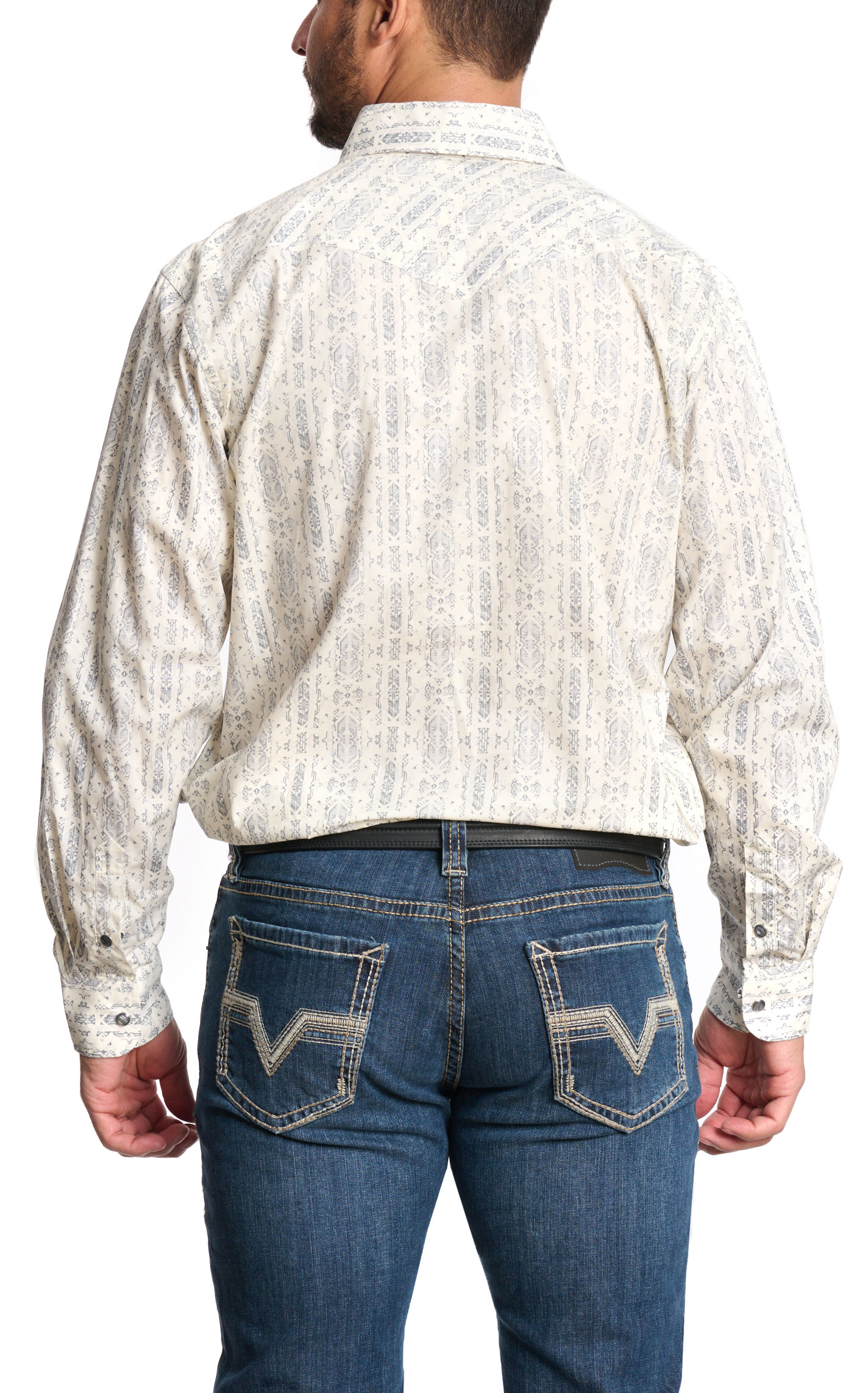Panhandle Men's Cream & Gray Aztec Western Shirt - Image 3