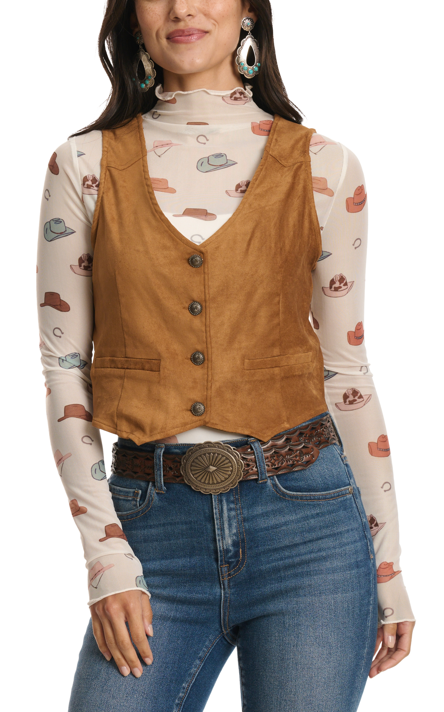 Rockin C Women's Caramel Faux Suede Vest - Image 1