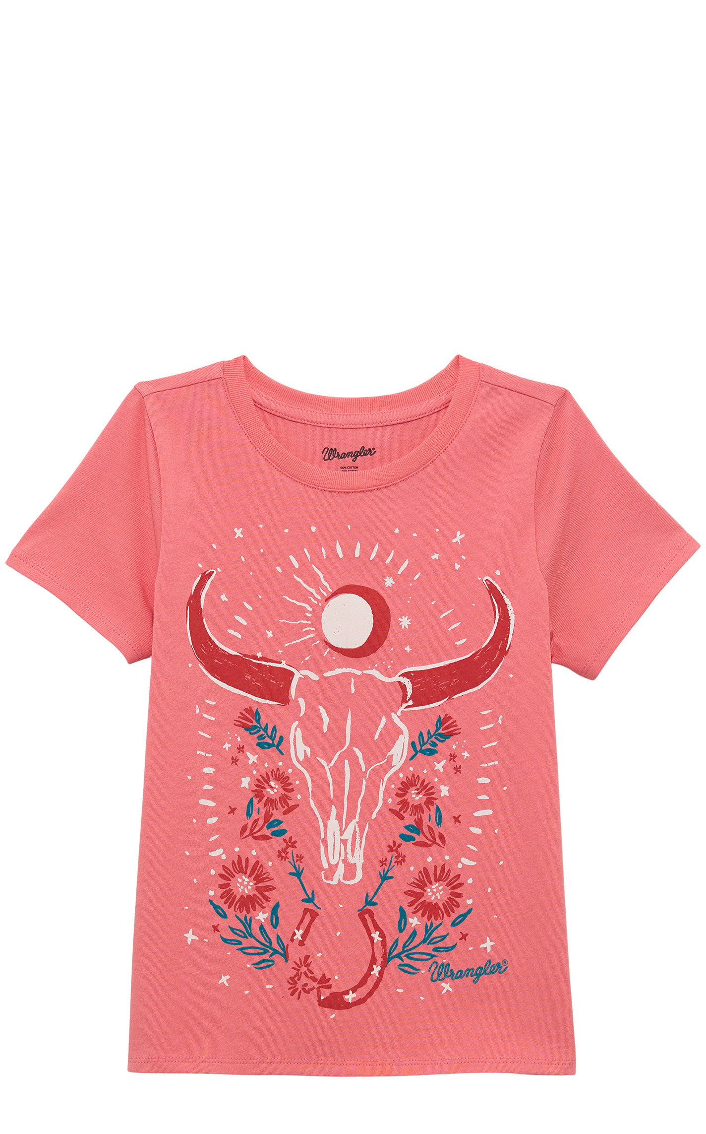 Wrangler Girl's Coral Skull Logo Graphic T-Shirt - Image 1
