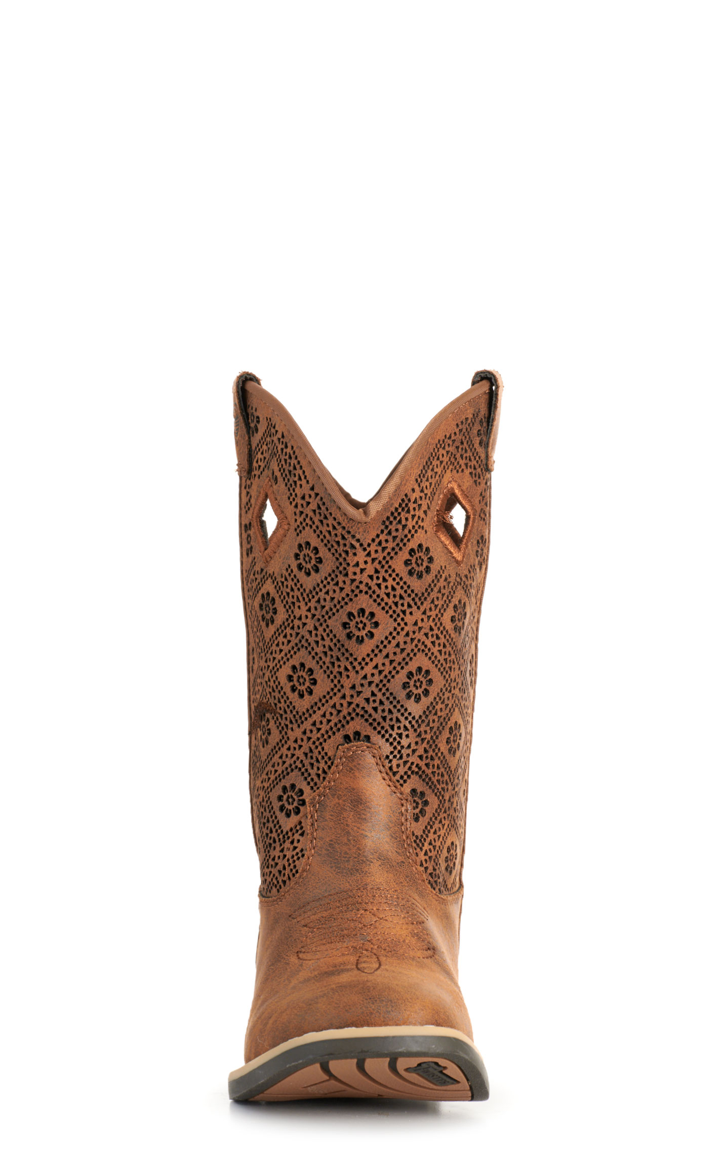 Twister Kid's Prue Caramel Perforated Floral Square Toe Boots - Image 1