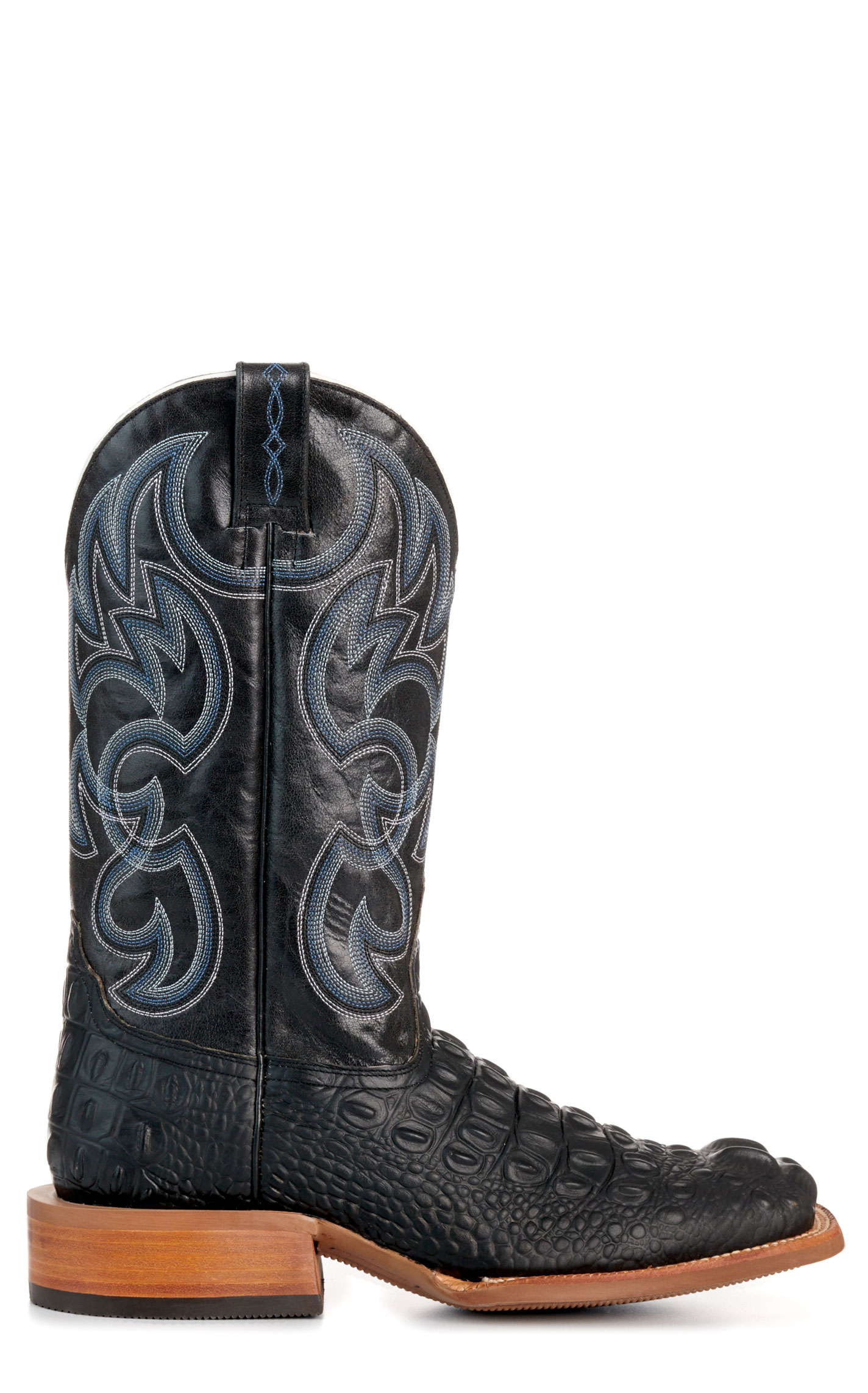 Cavender's Men's Intrepid Black Hornback Alligator Print and Gray Wide Square Toe Cowboy Boot - Image 1