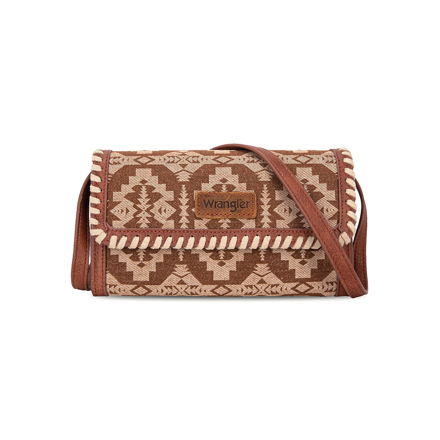 Wrangler Brown Aztec Whipstitch Crossbody Wallet - Image 1