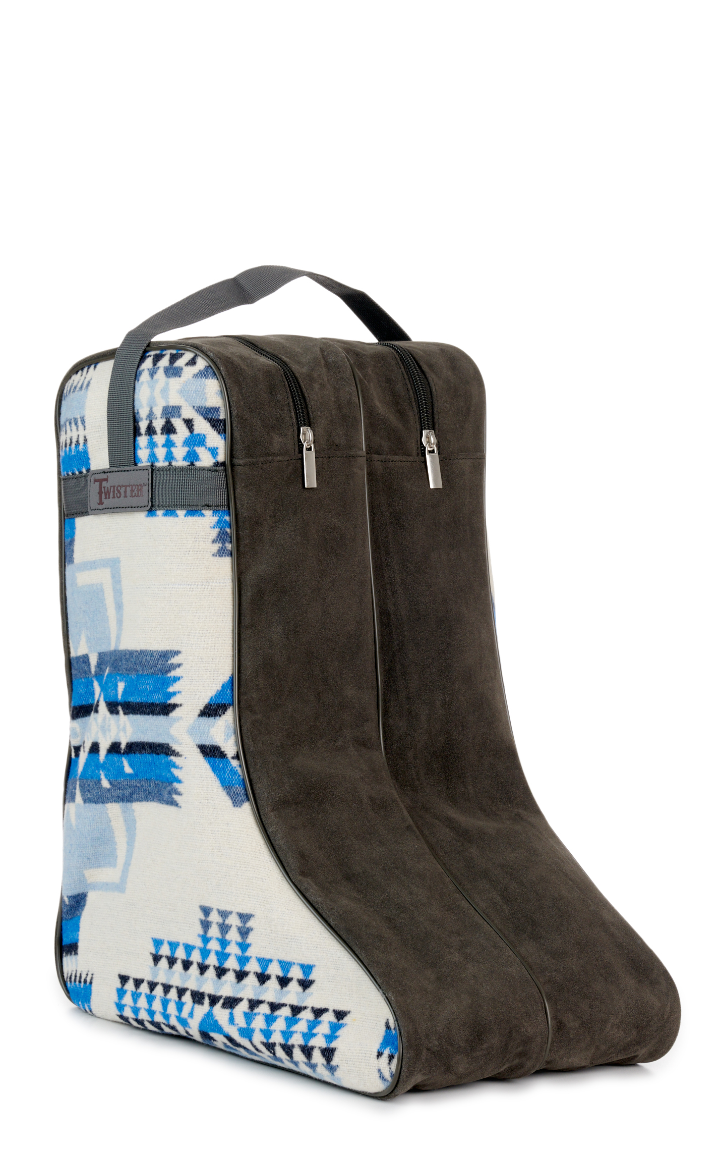 M&F Western Twister Gray with White and Blue Aztec Blanket Boot Bag - Image 1