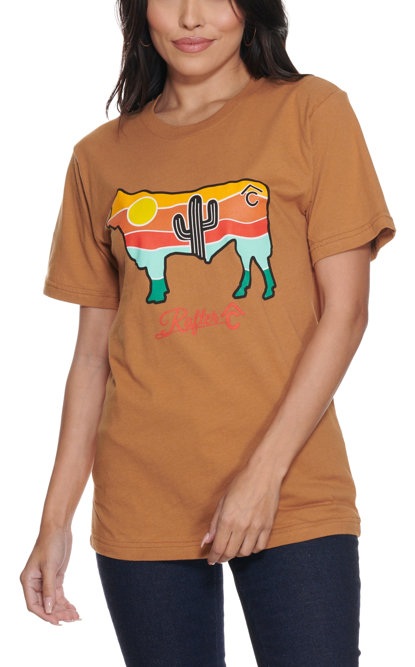 Rafter C Women's Camel Desert Bull Short Sleeve T-Shirt - Image 1