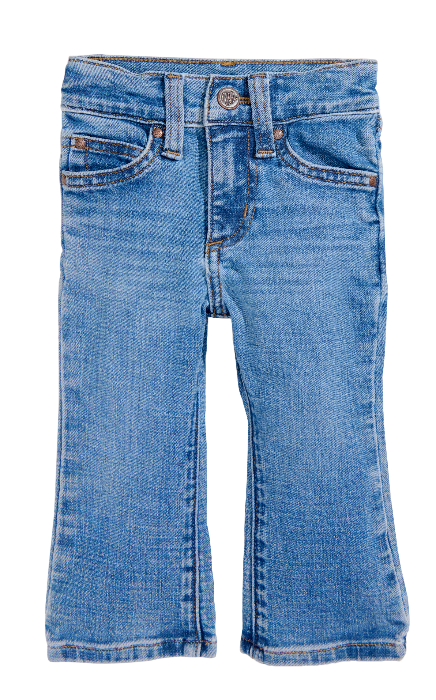 Wrangler Toddler Girl's Kacey Light Wash & Pink Embroidery Boot Cut Jeans - Image 1