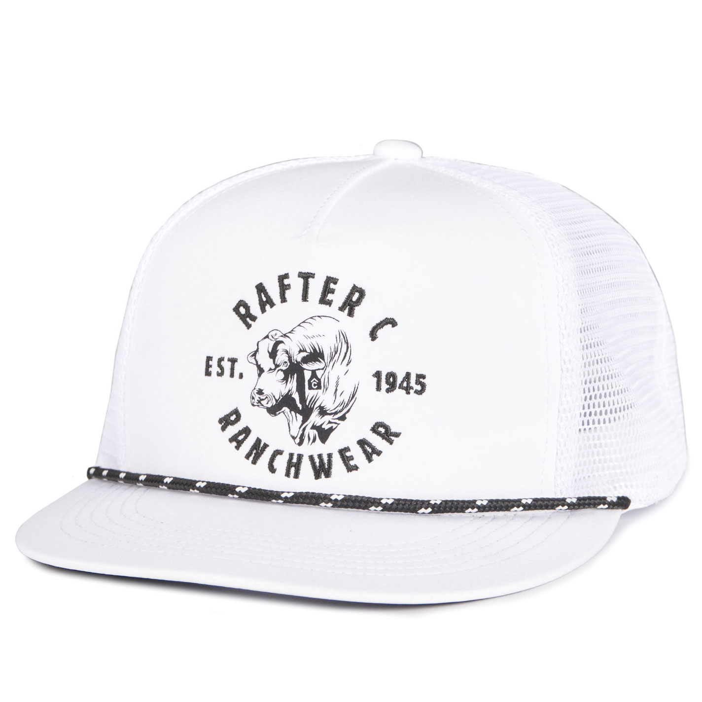 Rafter C Men's White & Black Bull Embroidered Logo Patch Cap - Image 1