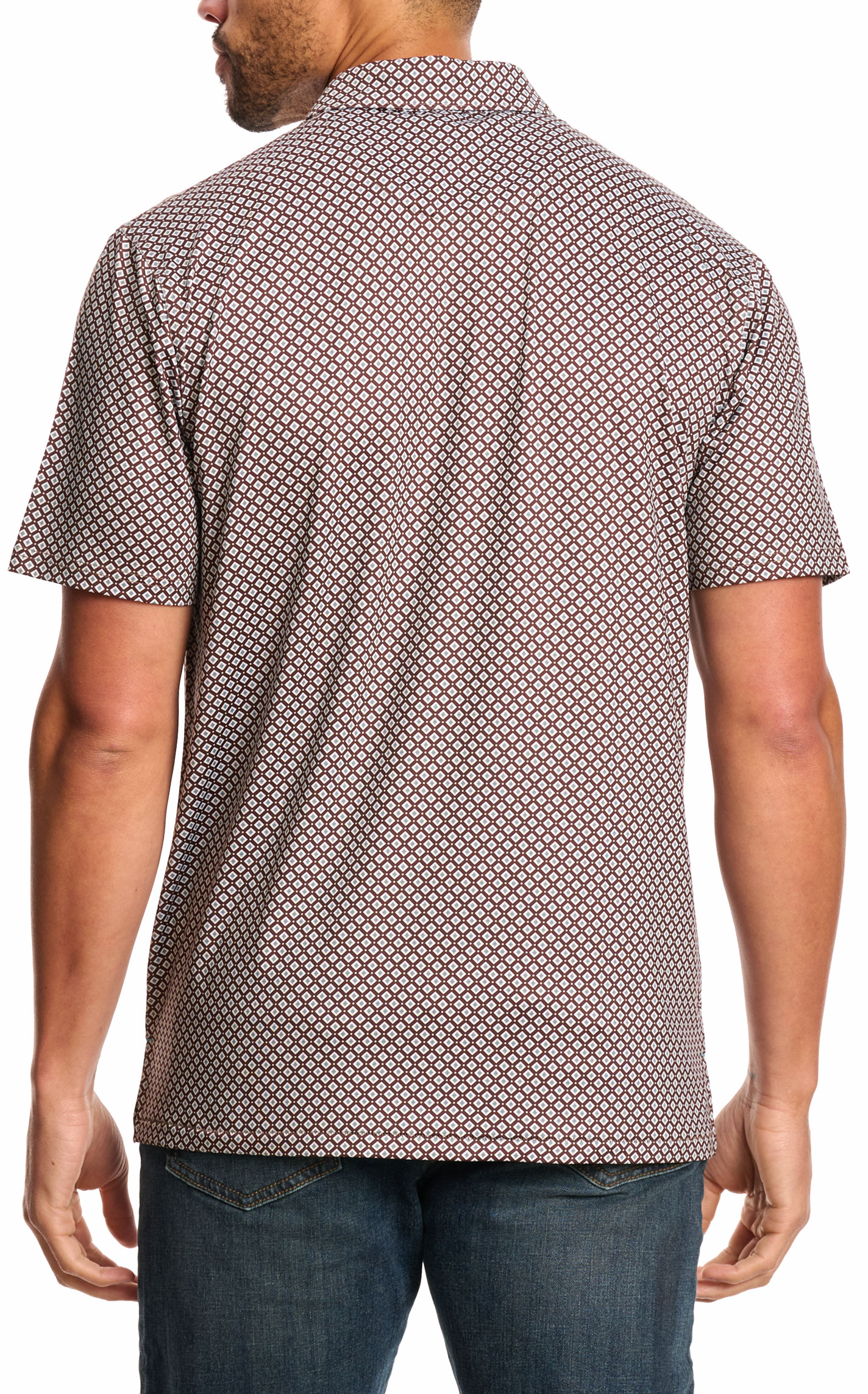Rafter C Men's Chocolate Geo Print Polo Shirt - Image 1