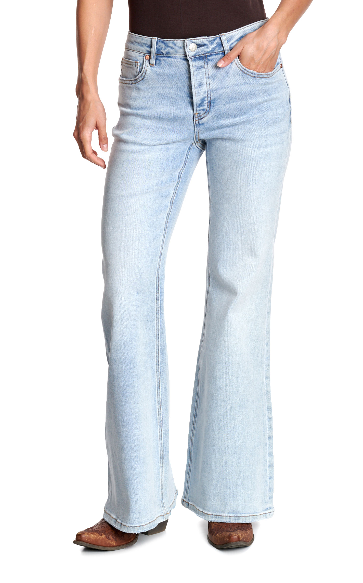 Rockin' C Women's Light Wash Mid Rise Flare Jeans - Image 1