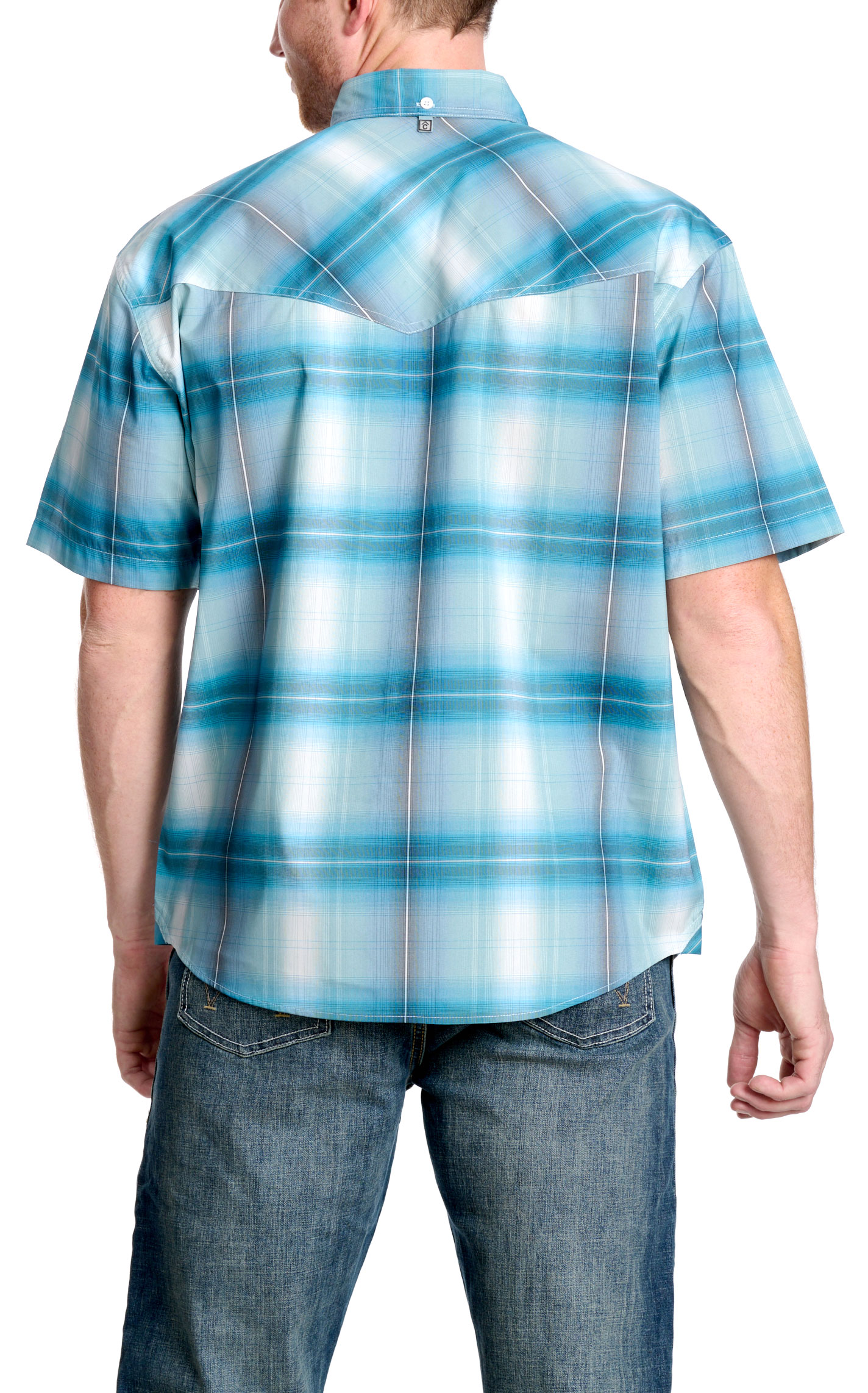 Rafter C Outdoors Men's Turquoise Plaid Short Sleeve Fishing Shirt - Image 1