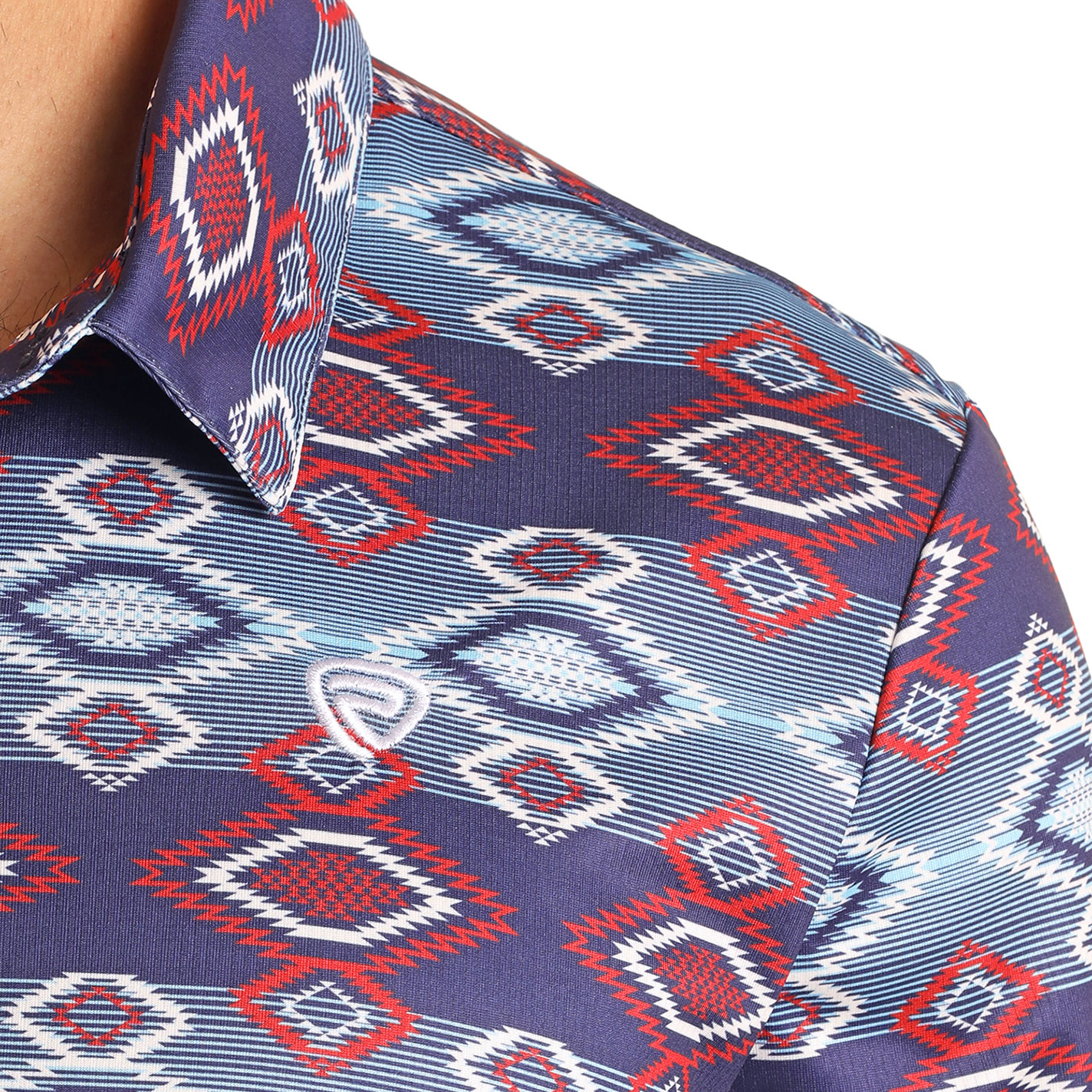 Rock & Roll Denim Men's Red Blue Aztec Print Polo - Image 1