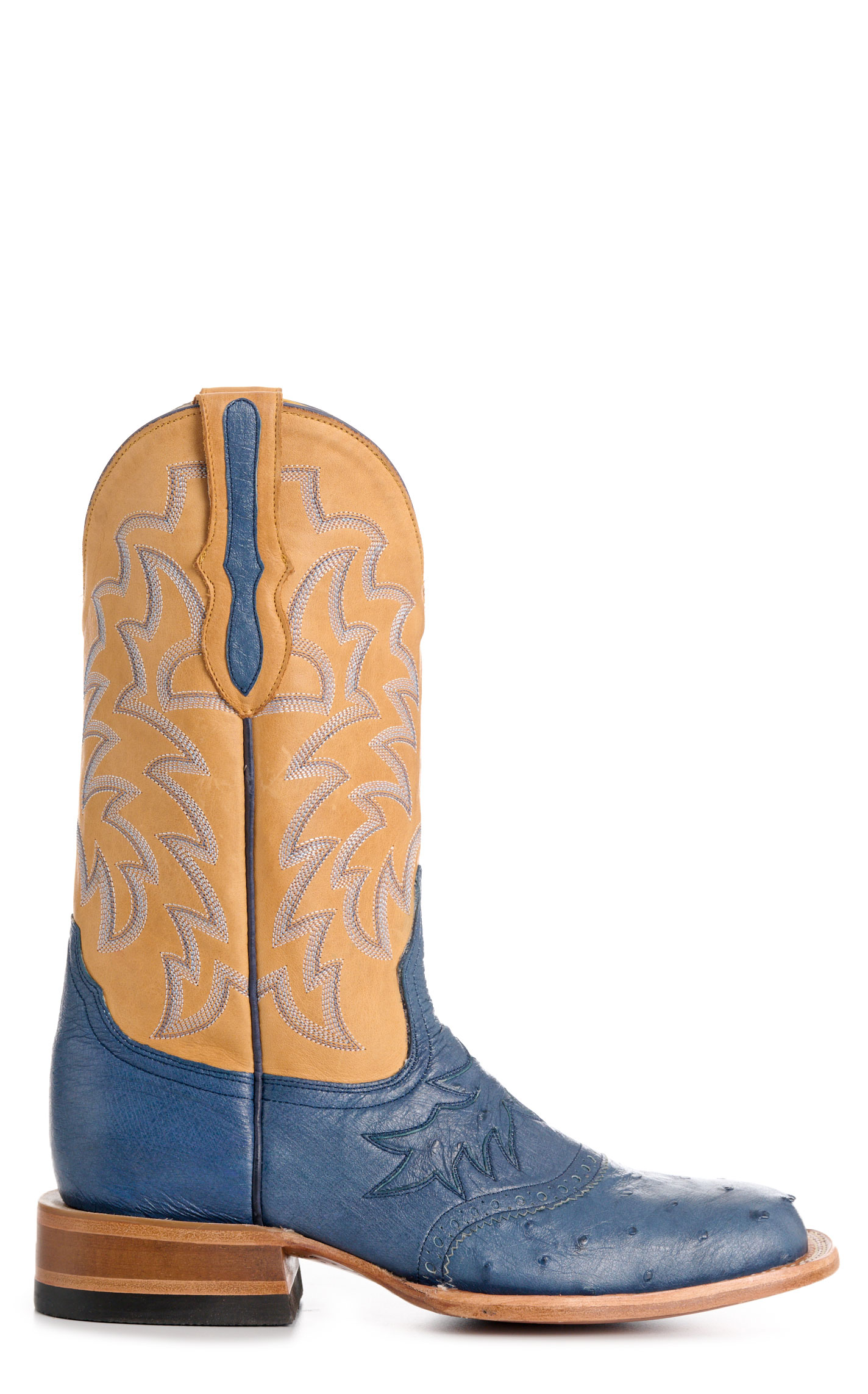 Cavender's Women's Blue Ostrich & Honey Wide Square Toe Cowboy Boots - Image 1