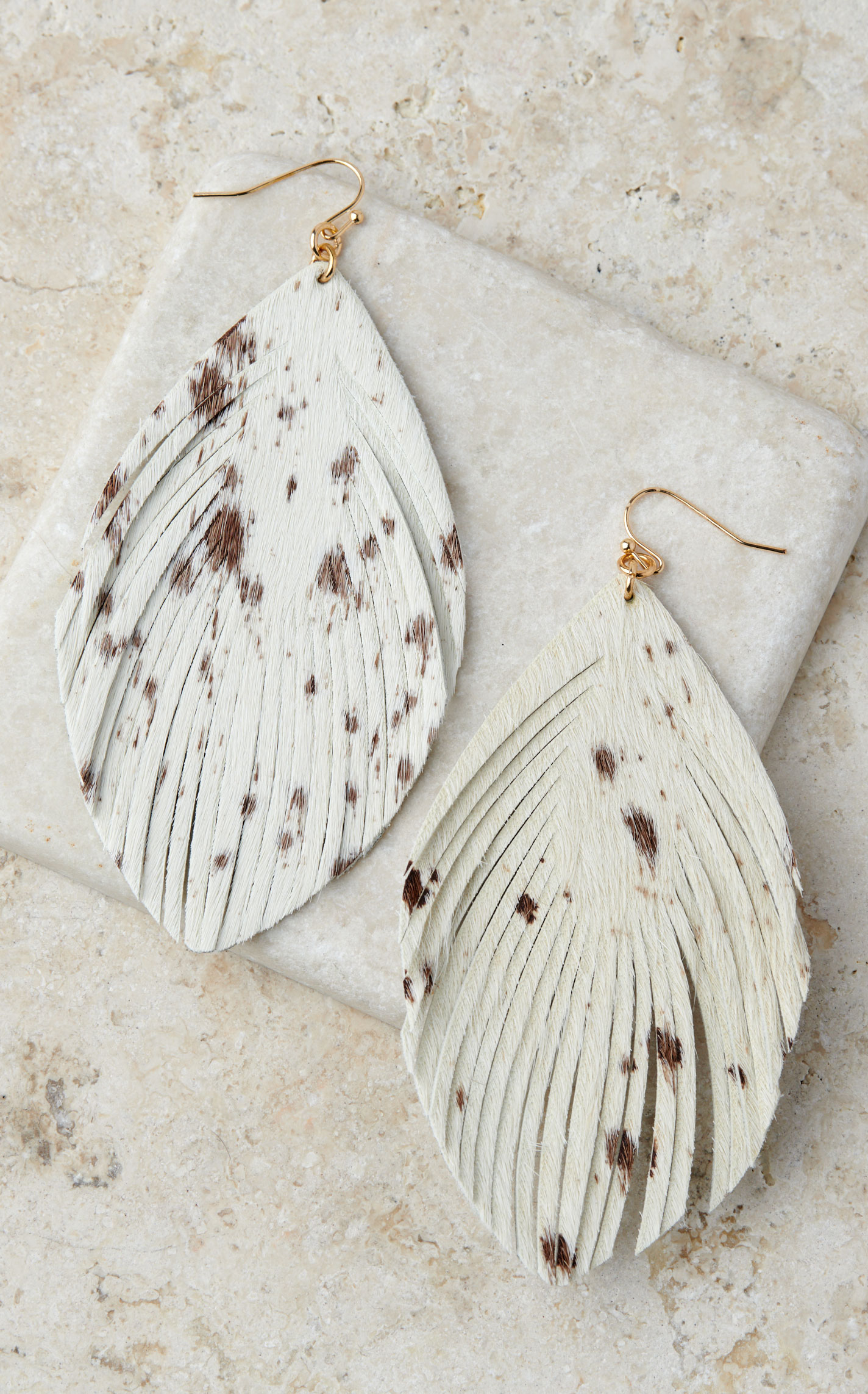 Blazin Roxx Cream & Cinnamon Fringed Teardrop Leather Earrings - Image 1