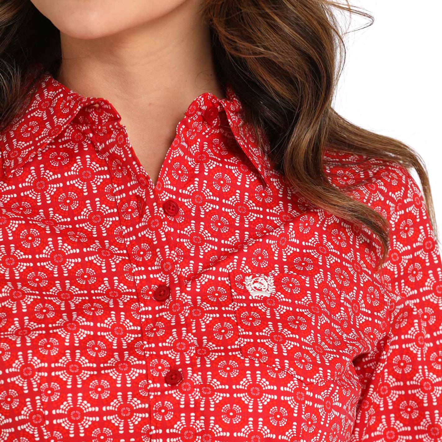 Cinch Women's Red Geo Print Button Down Western Shirt - Image 1