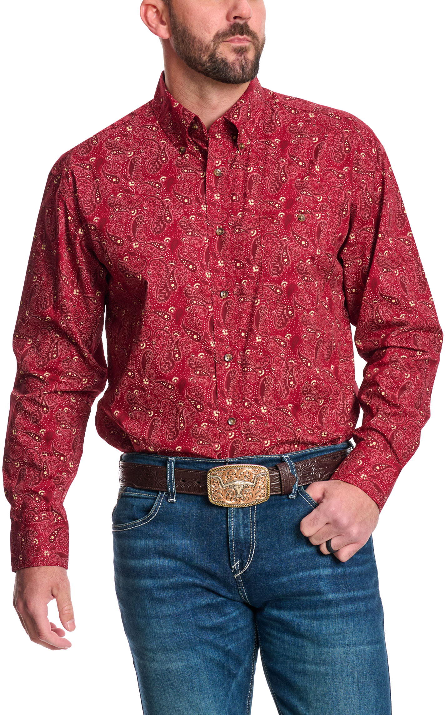 Wrangler Men's Classic Red Paisley Western Shirt - Big & Tall Sizes - Image 1