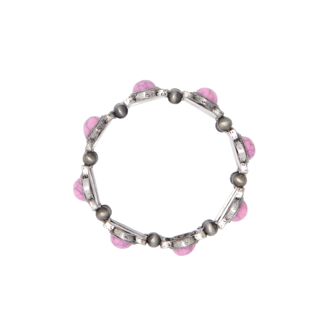 Rockin' C Silver Stretch Bracelet With Light Pink Oval Stones - Image 1