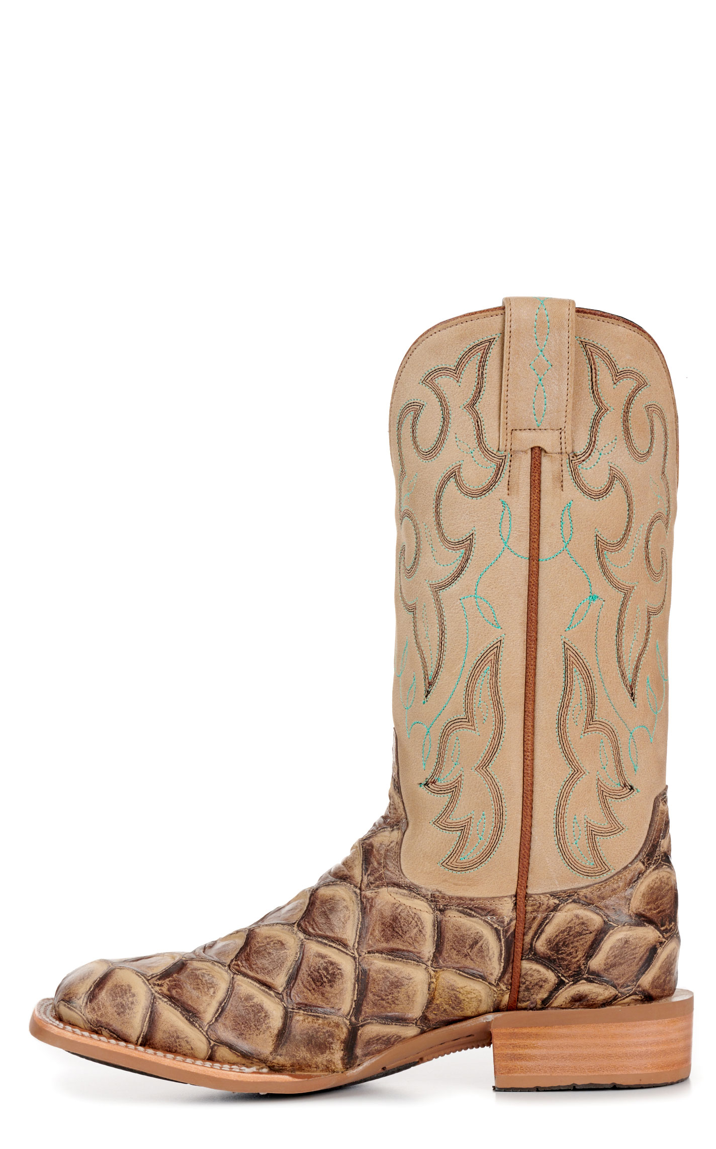 Cavender's Women's Intrepid Sand Pirarucu Print and Cream Wide Square Toe Cowboy Boots - Image 1