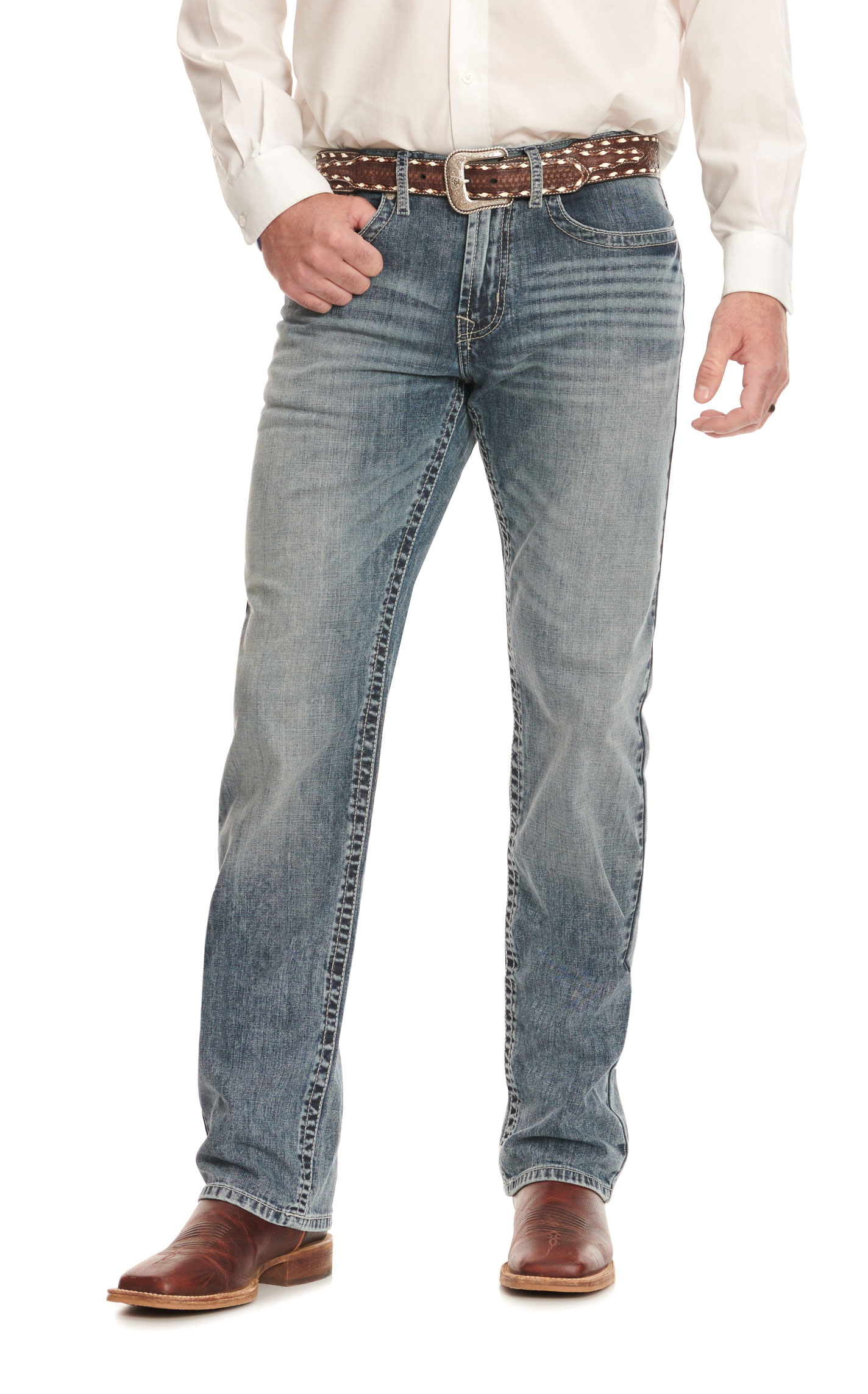 Cinch Men's White Label Light-Medium Stone-Wash Mid Rise Relaxed Fit Straight Leg Jeans - Image 1