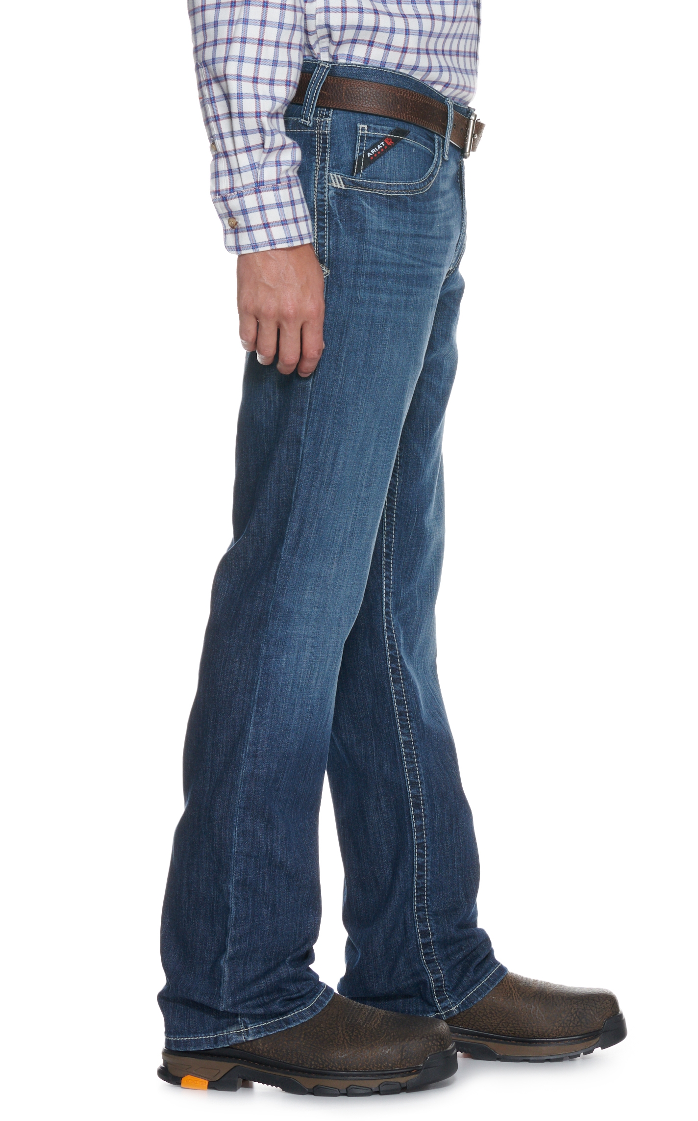Ariat Men's FR M4 Boundary Medium Wash Stretch Duralight Relaxed Fit Boot Cut Work Jeans - Image 1