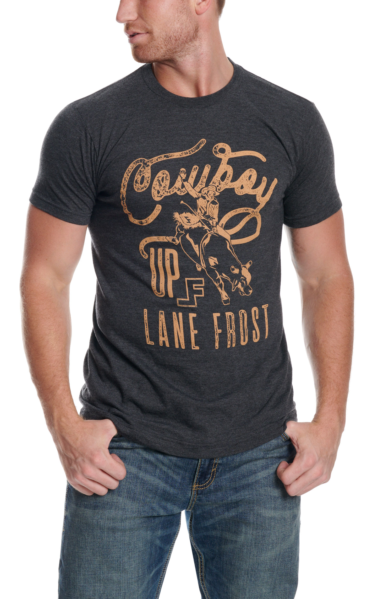 Lane Frost Men's Brown Cowboy Up Graphic T-Shirt - Image 1