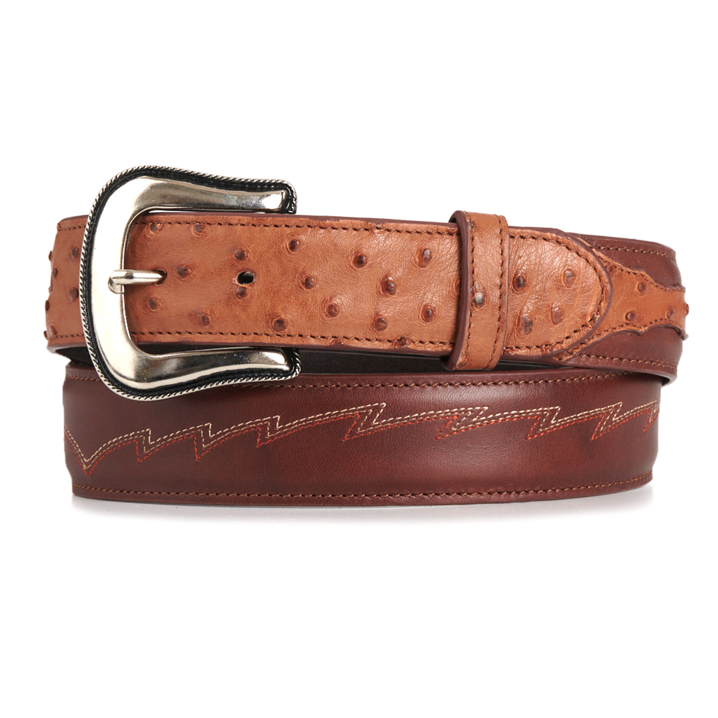 JRC & Sons Women's Jacqueline Cognac Full Quill Ostrich Western Belt - Image 1