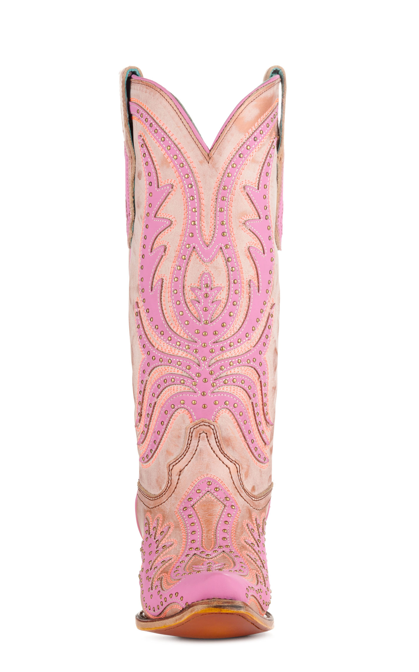 Corral Women's Light Pink with Hot Pink Overlay Black Light Snip Toe Cowboy Boots - Image 1