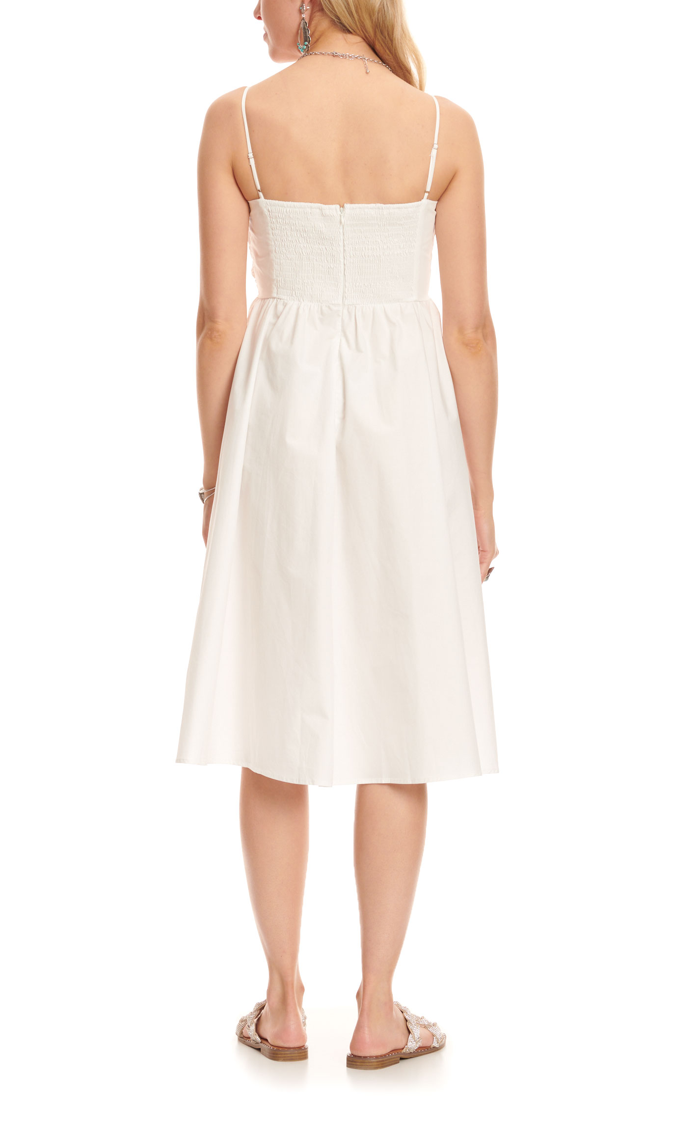 Mainstrip Women's White Off the Shoulder Accent Sleeve Smocked Back Dress - Image 1