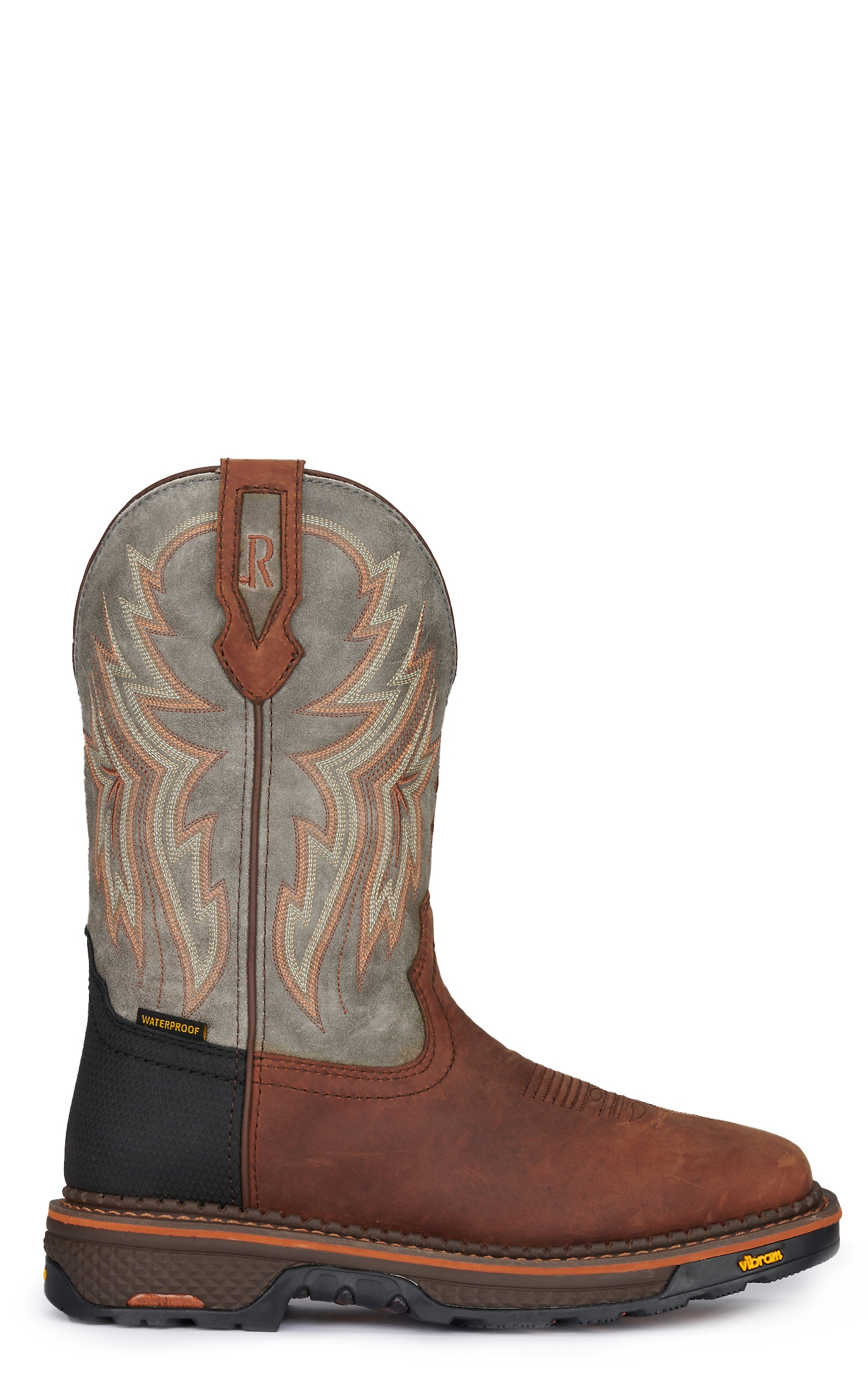 R. Watson Men's Brown and Gray Waterproof Wide Square Toe Cowboy Work Boot - Image 1
