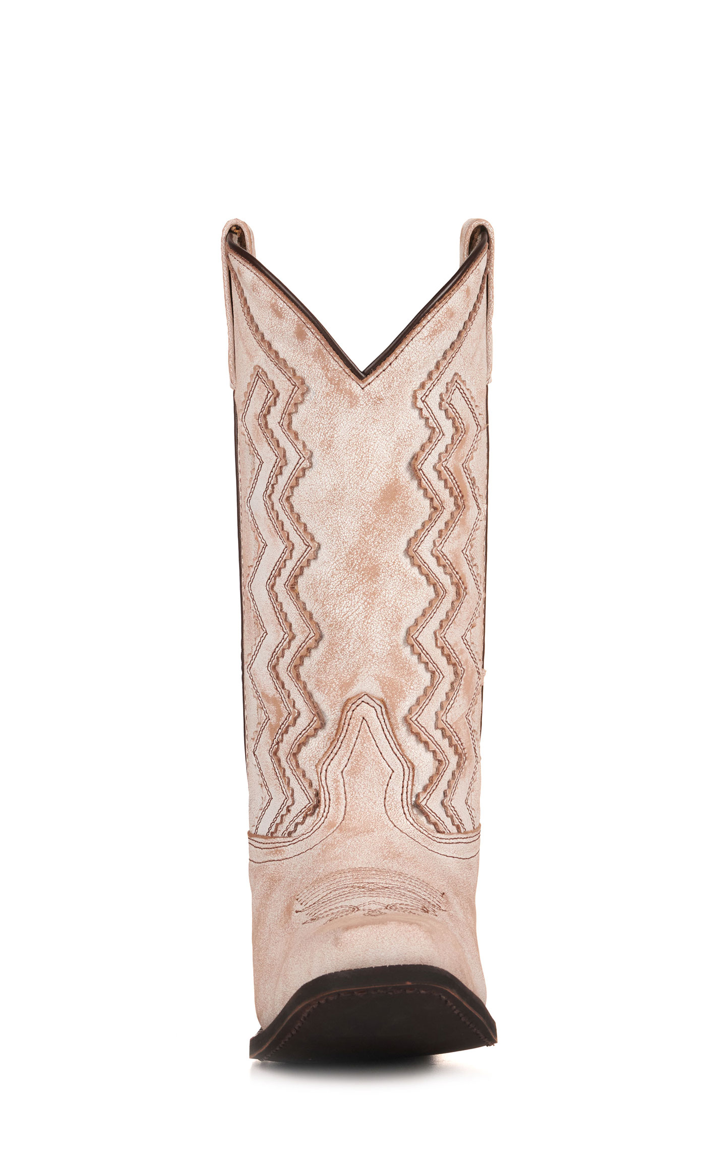 Laredo Women's Audrey Distressed Bone with Zig Zag Overlay Punchy Square Toe Cowboy Boots - Image 1