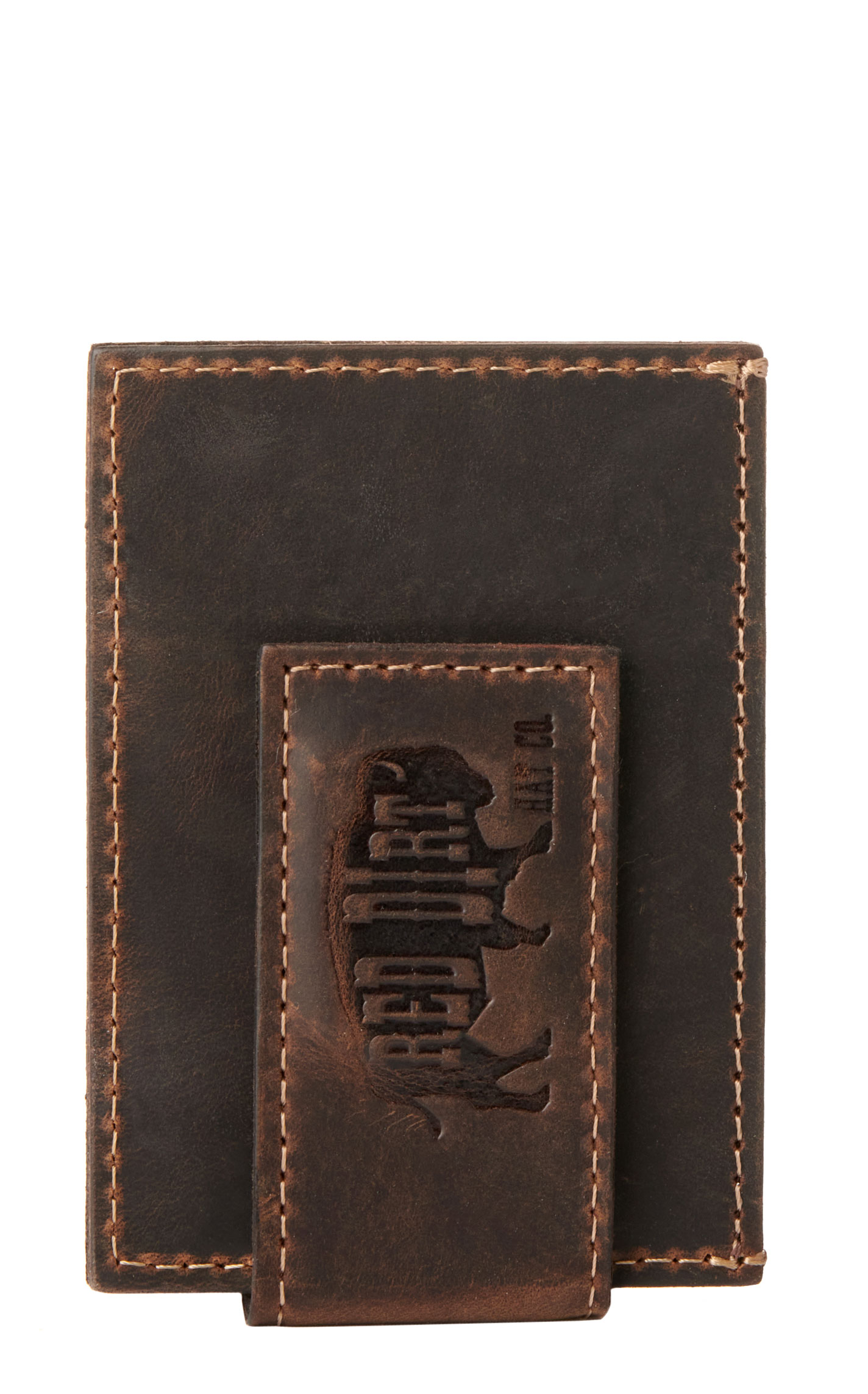 Red Dirt Hat Co. Dark Brown Leather & Buffalo Patch Money Clip Card Case - Image 1