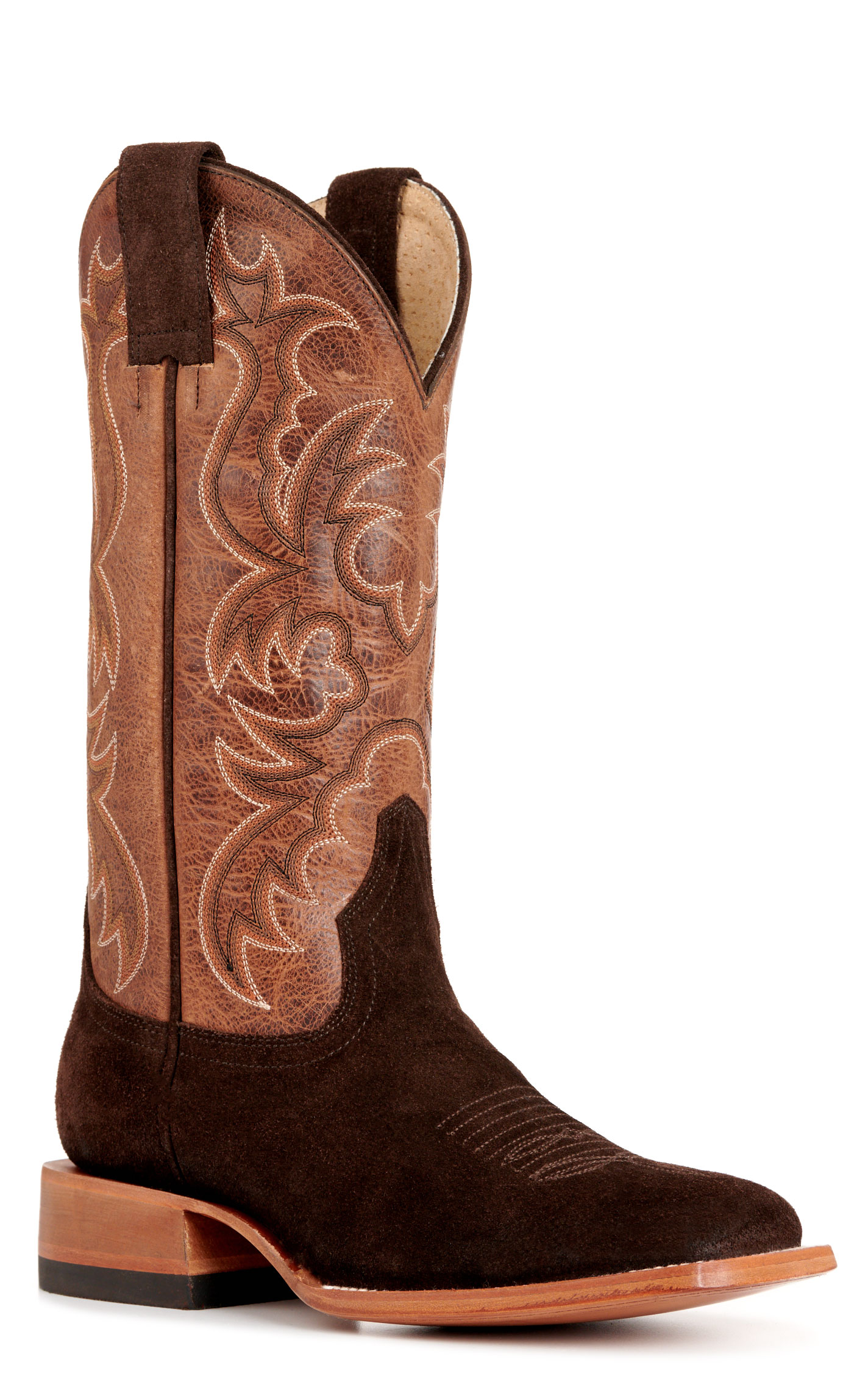 Cavender’s Women’s Leather Dark Brown Roughout and Moka Wide Square Toe Cowboy Boots  - Image 1
