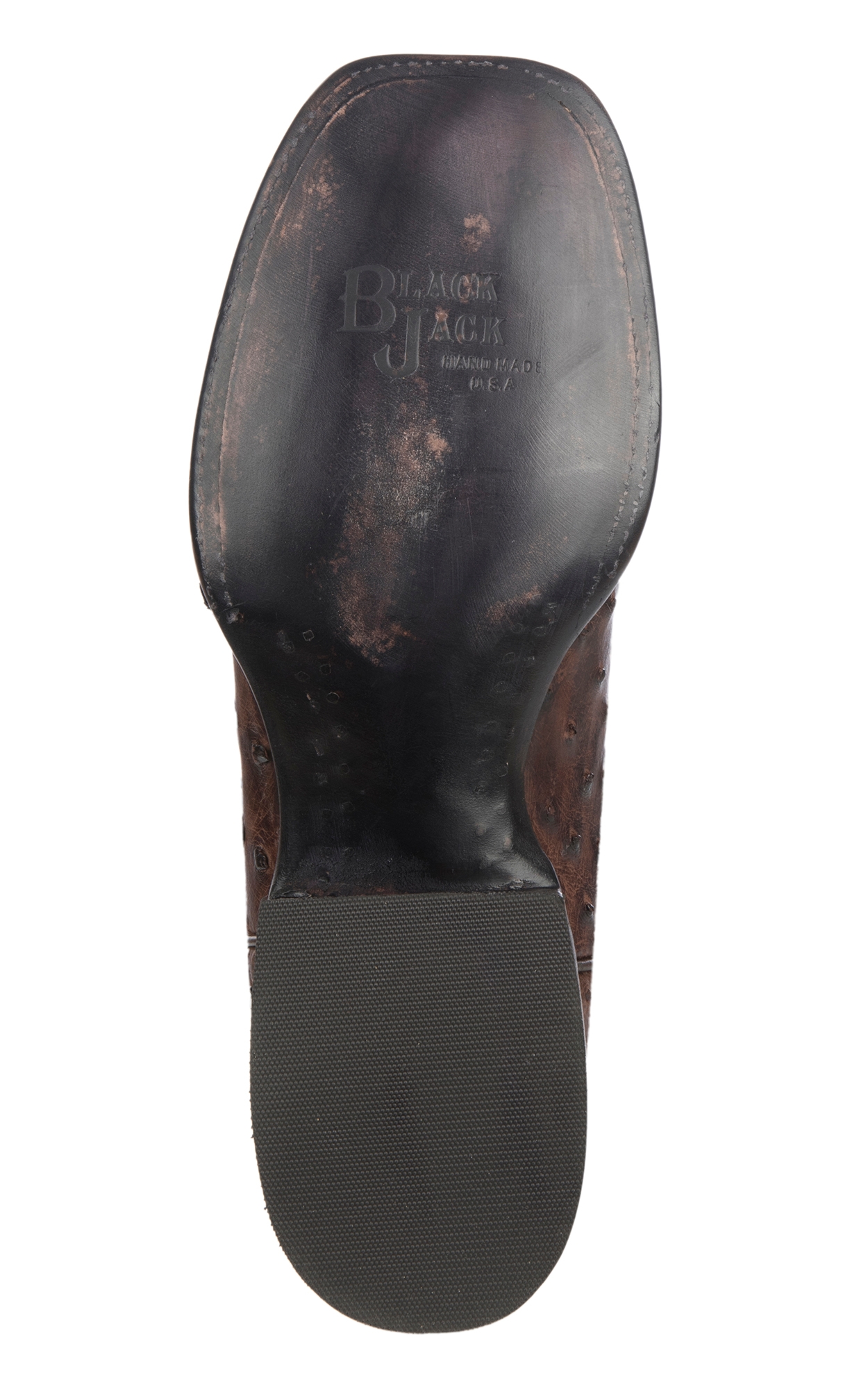 Black Jack Men's Burnished Brown Full Quill Ostrich Wide Square Toe Exotic Cowboy Boots - Image 1